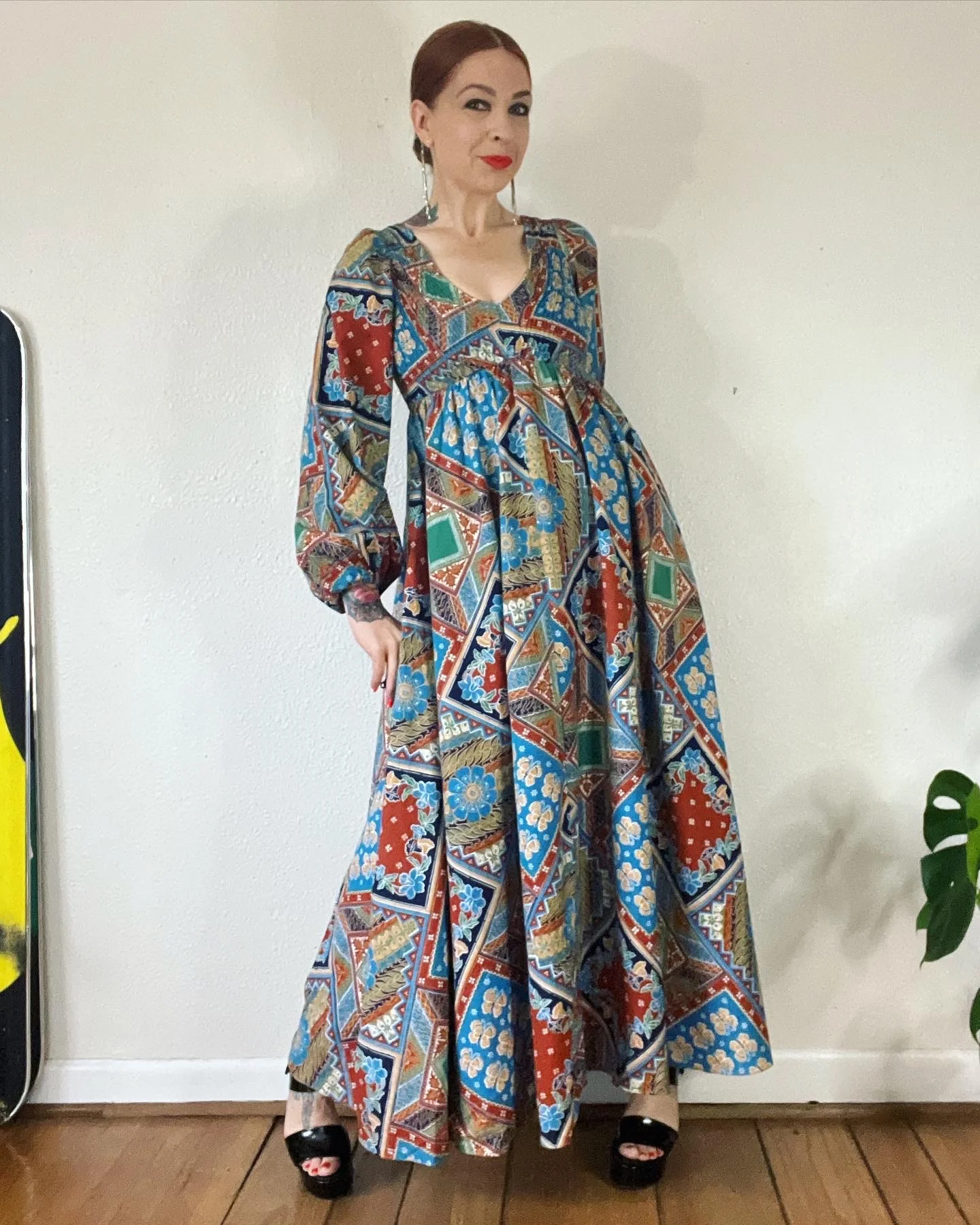Vintage 70s Floral and Butterfly Patchwork Mosaic Print Cotton Maxi Dress by Denise L - Image 9