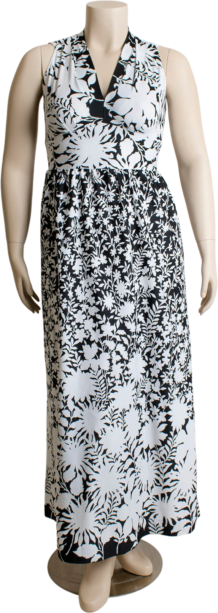 Vintage 70s Floral Maxi Dress Black and White Shadow Op Art Tropical  Floor Length Sleeveless Dress Edith Flagg Medium Large by Edith Flagg