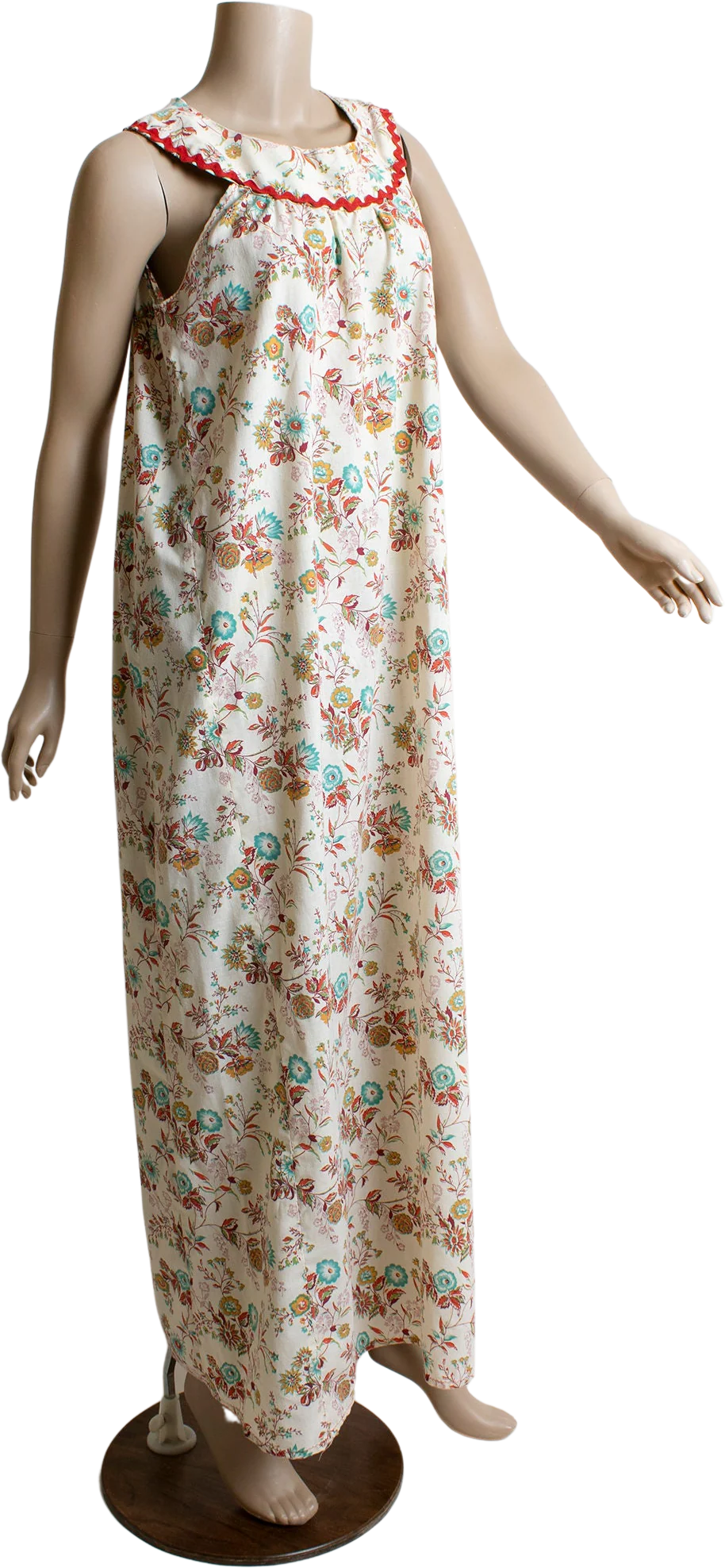 Vintage 70s Floral Maxi Dress Warm Autumn Tone Summer Flower Print Floor Length Tunic Dress Lounge Small