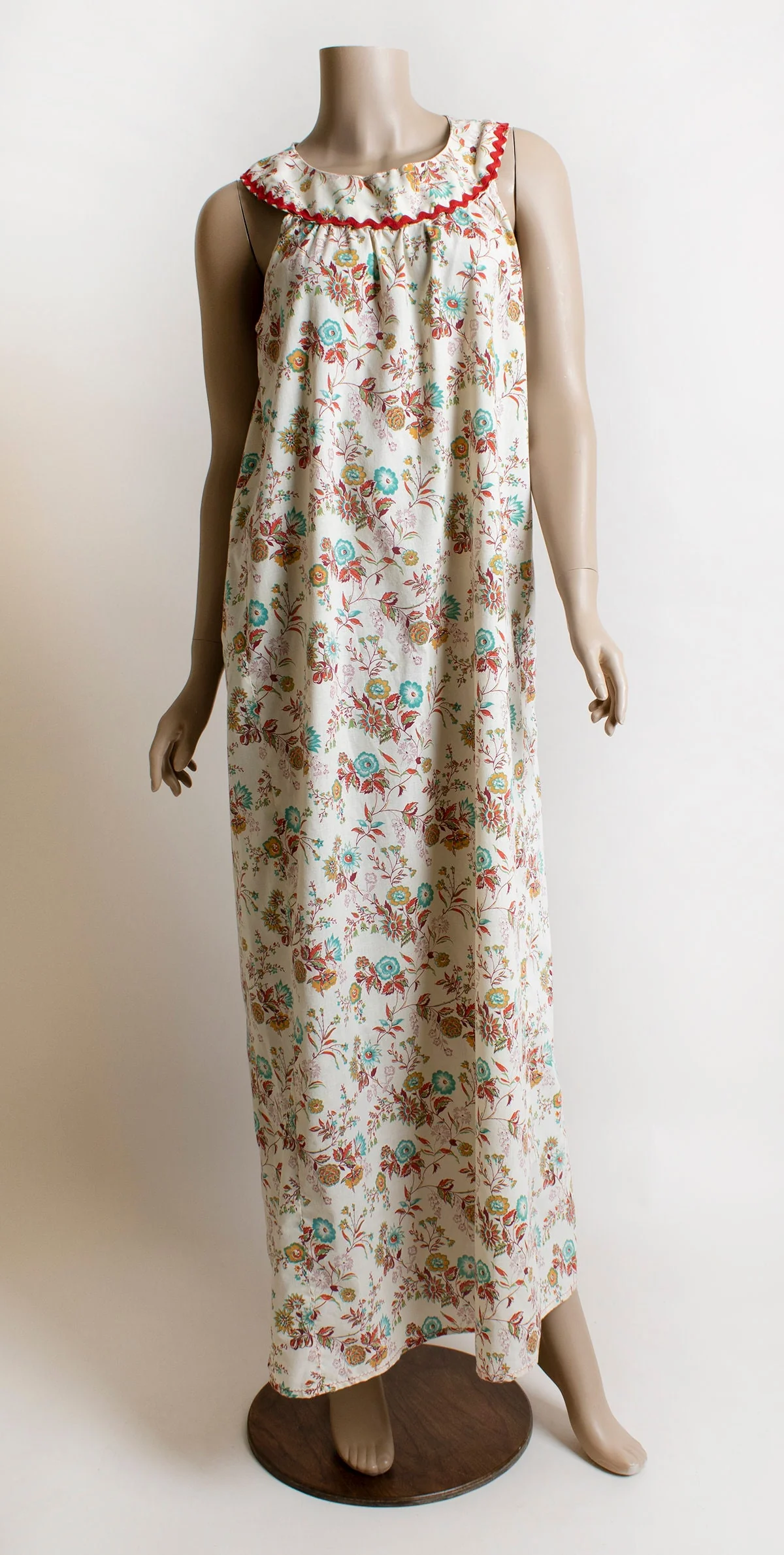 Vintage 70s Floral Maxi Dress Warm Autumn Tone Summer Flower Print Floor Length Tunic Dress Lounge Small - Image 4
