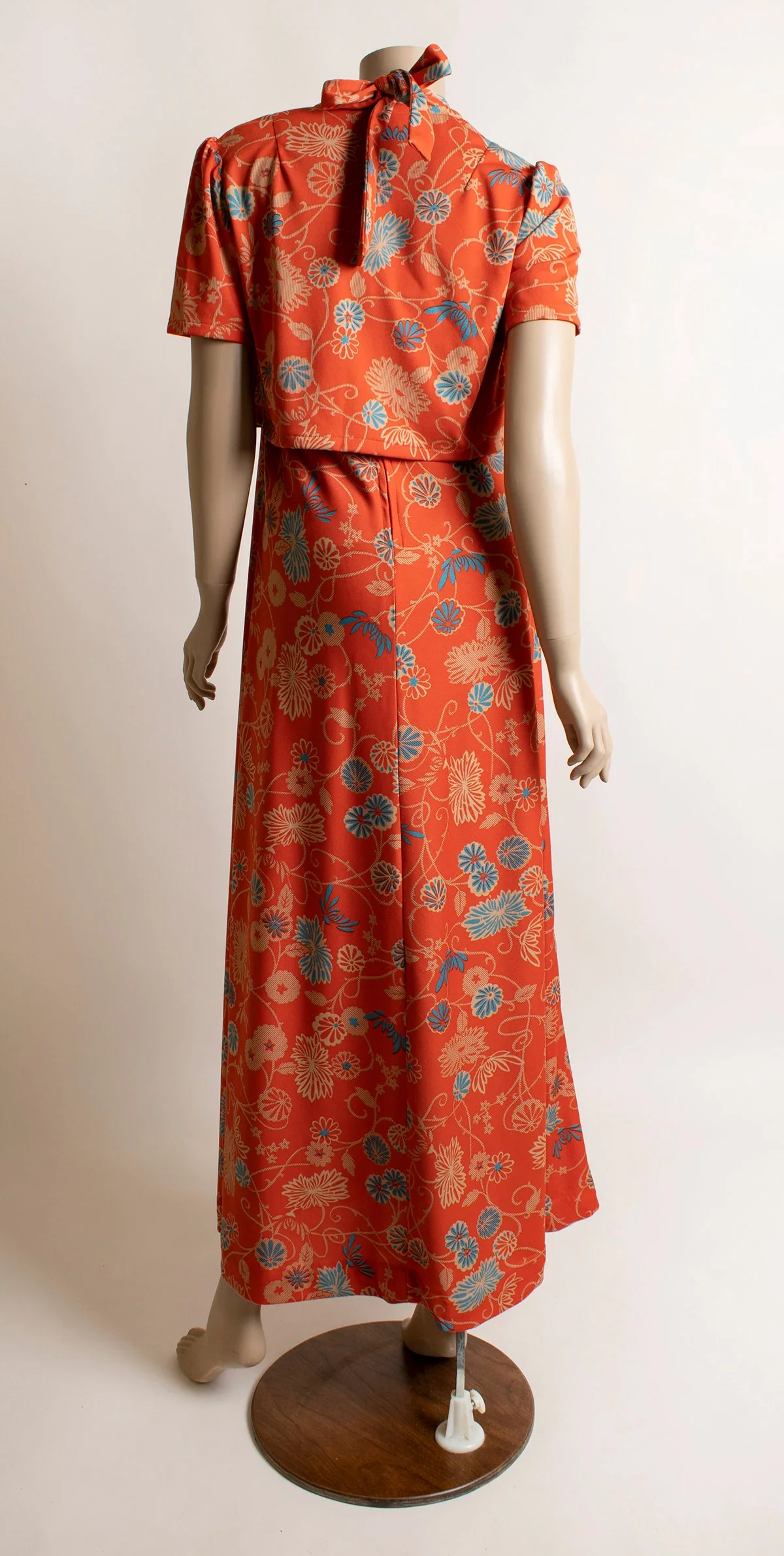 Vintage 70s Floral Maxi Dress with Matching Crop Bolero Jacket - Rust Orange Red Flower Print Halter Gown - Image 7
