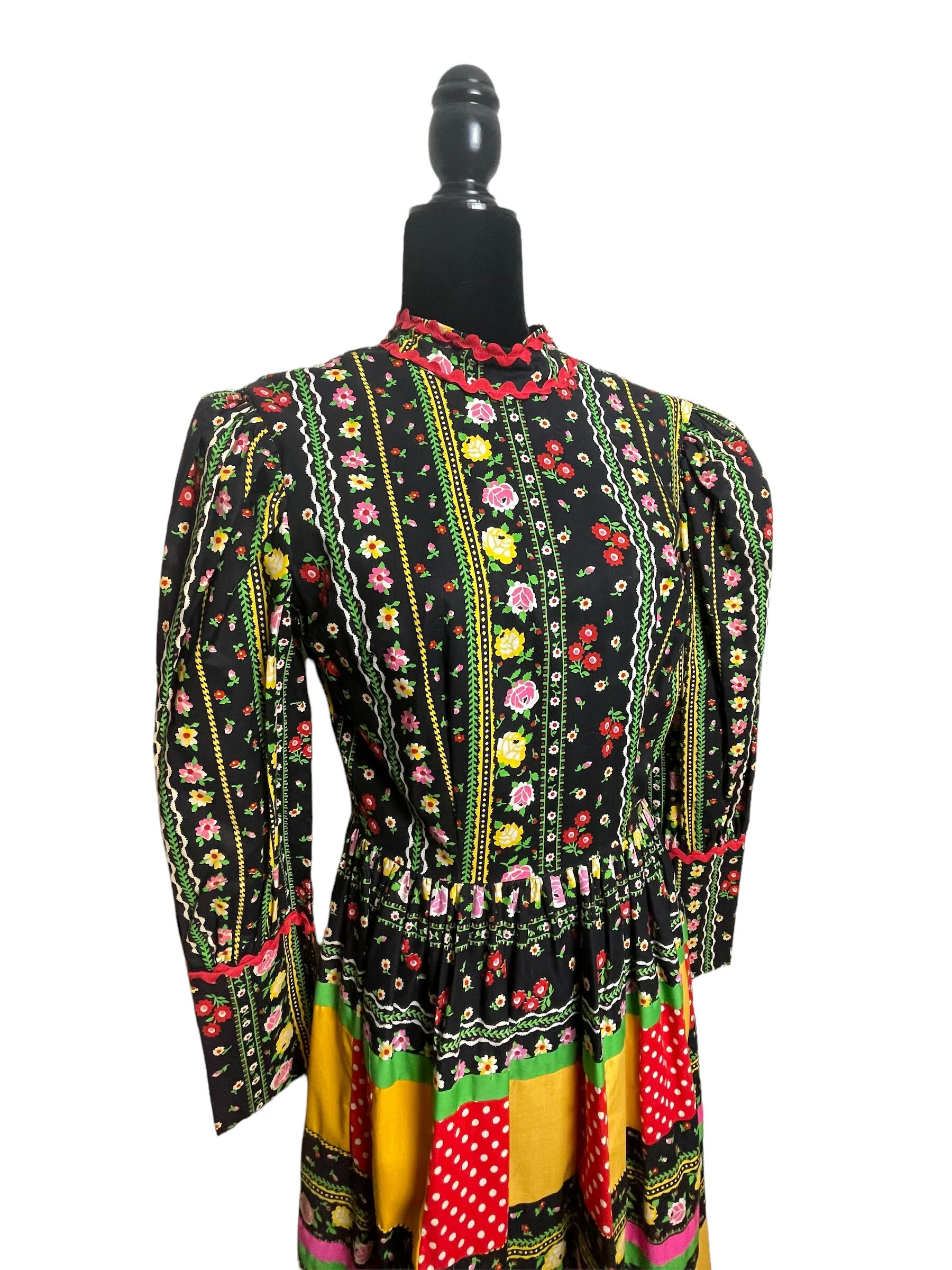 Vintage 70s Floral Patchwork Long Sleeve Maxi Dress - Image 3