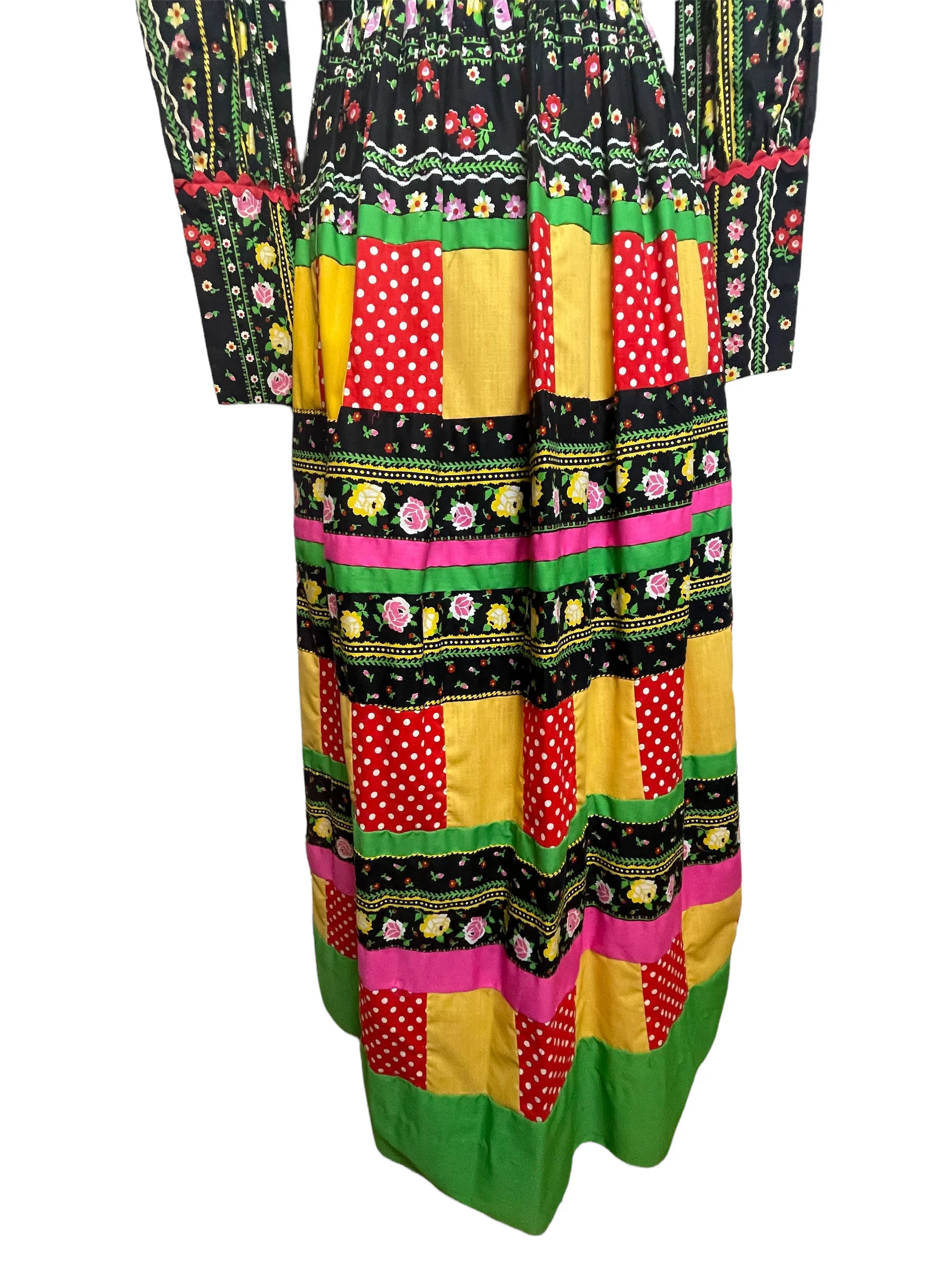 Vintage 70s Floral Patchwork Long Sleeve Maxi Dress - Image 4