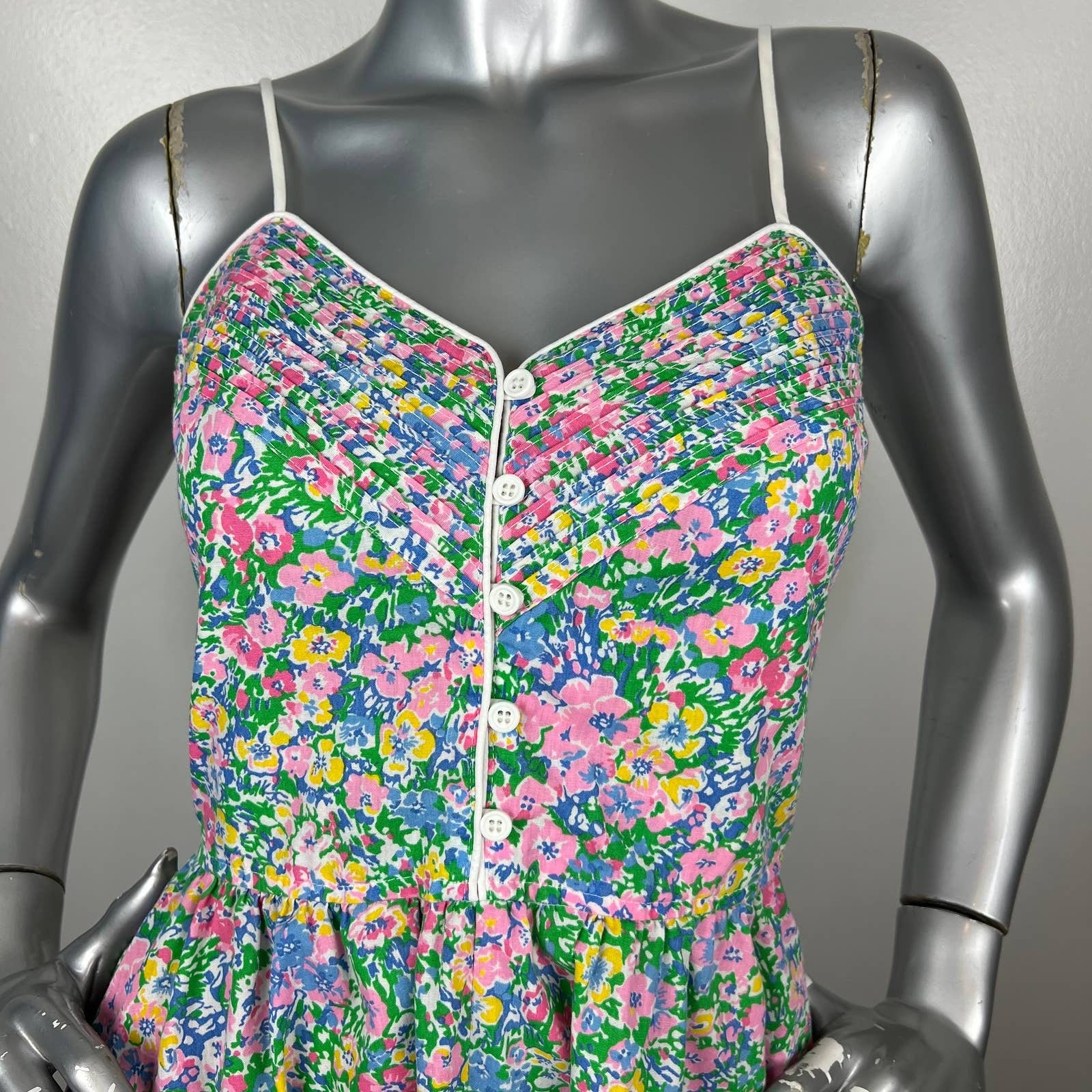 Vintage 70s Floral Sundress Midi Spaghetti Strap Tie Back Pockets - Image 8