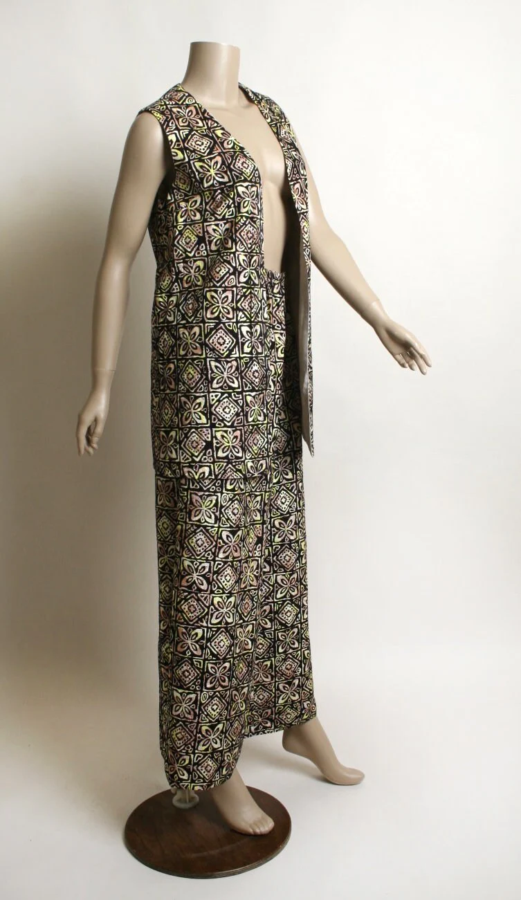 Vintage 70s Floral Vest and Wide Leg Pants Set Window Pane Flower Power Design In Black Yellow Brown Psychedelic Small - Image 3