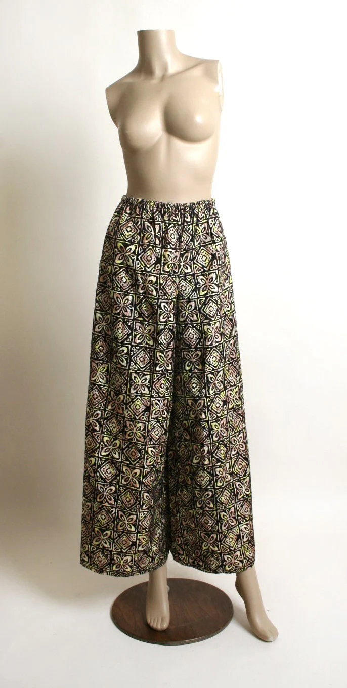 Vintage 70s Floral Vest and Wide Leg Pants Set Window Pane Flower Power Design In Black Yellow Brown Psychedelic Small - Image 5