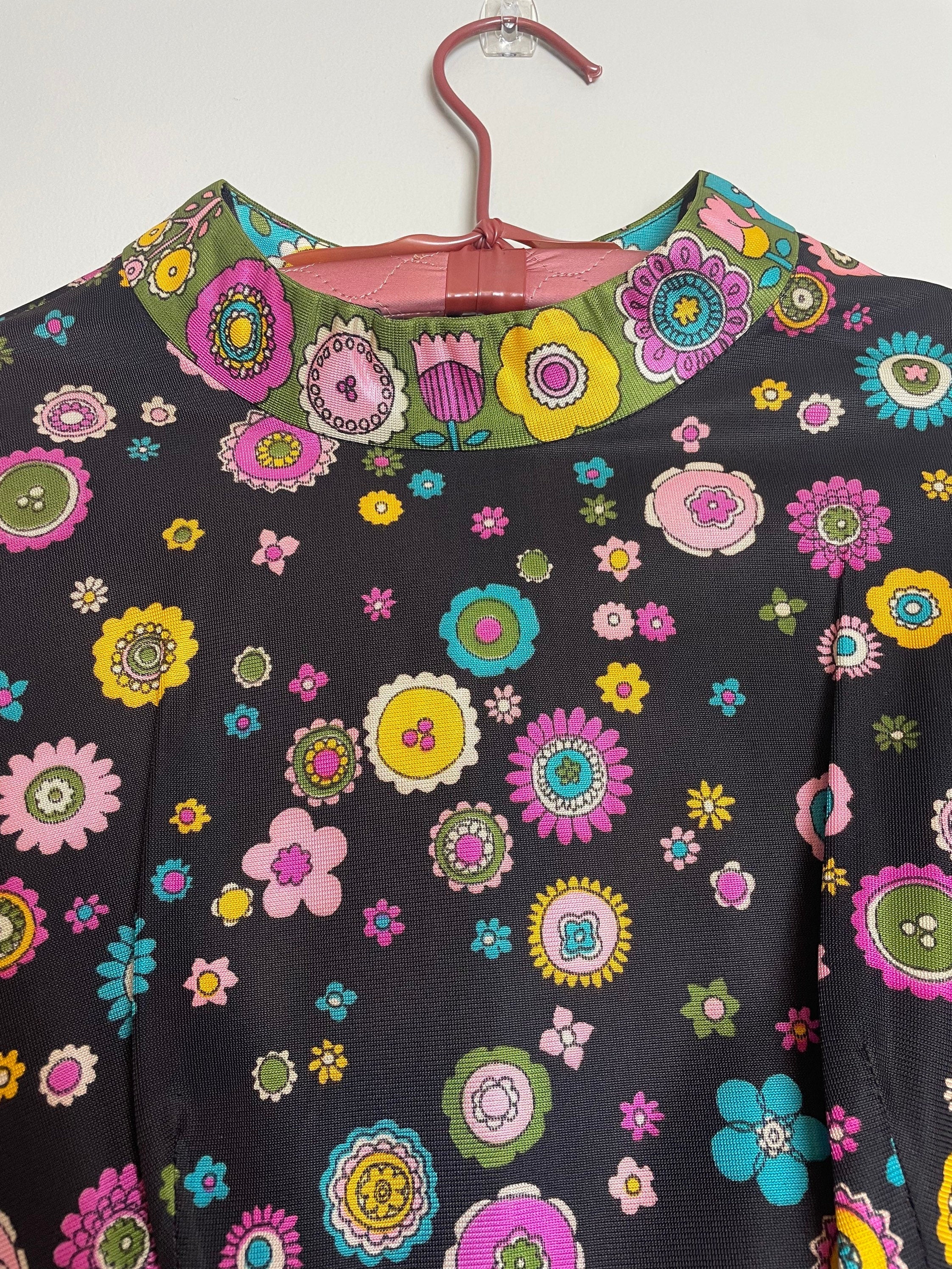 Vintage 70s Flower Power Floral Abstract Pattern Long Sleeve Maxi Dress - Image 3