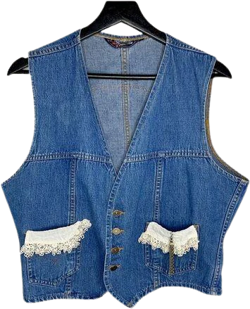 Vintage 70s Fresh Produce Crochet Lace Denim Vest Xl by Levis
