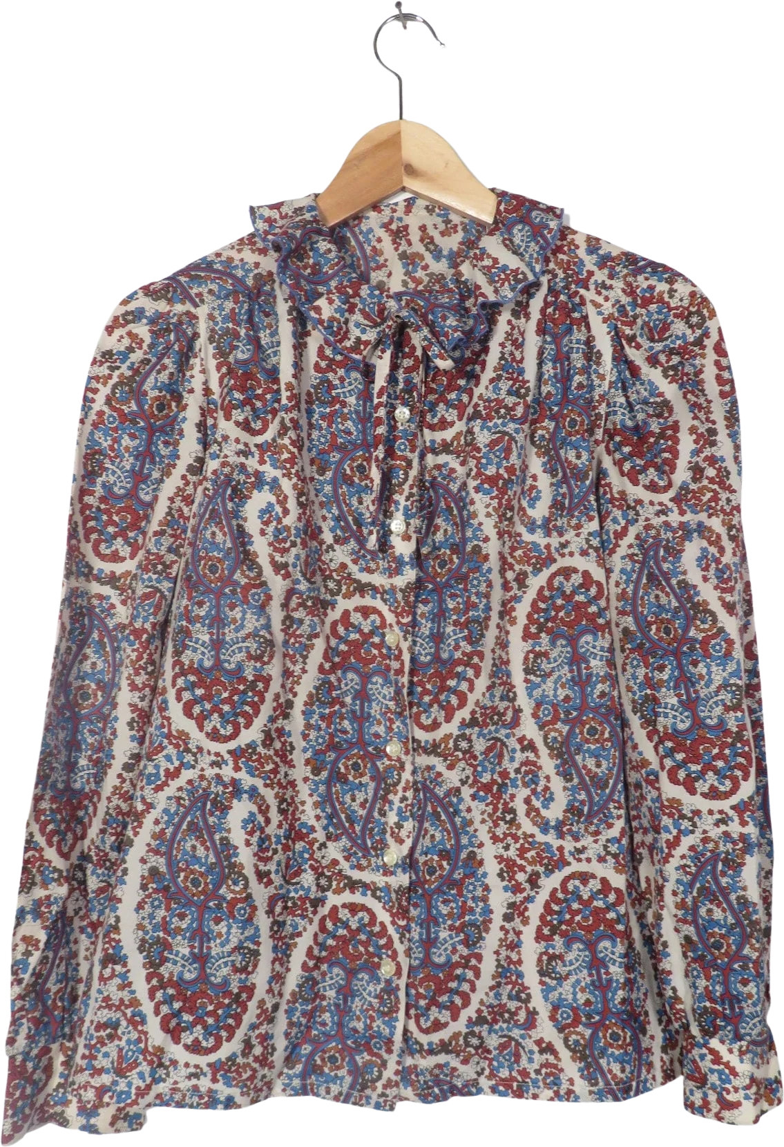 Vintage 70s Frilly Collar Fall Tone Paisley Blouse Size M
