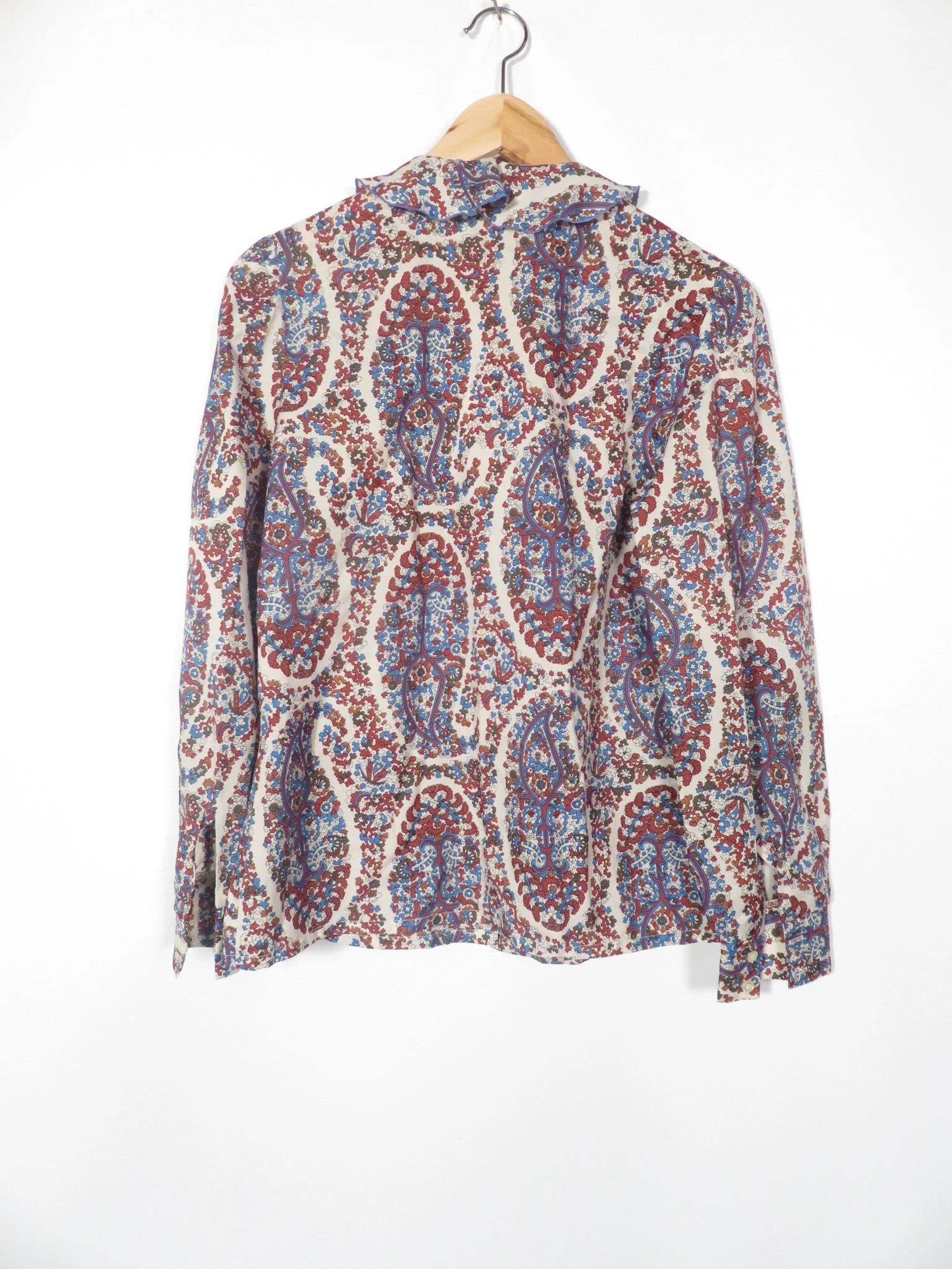 Vintage 70s Frilly Collar Fall Tone Paisley Blouse Size M - Image 2