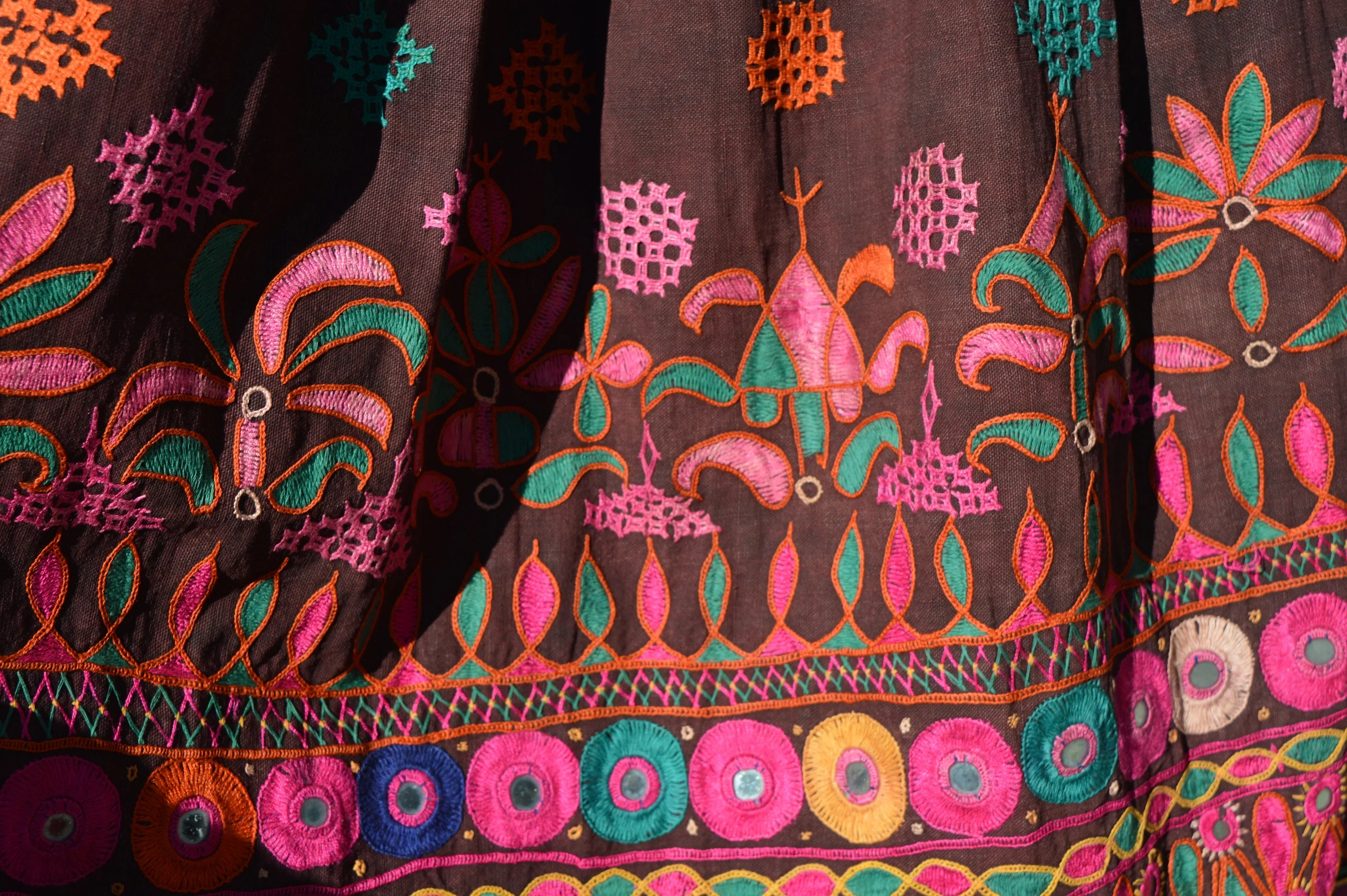 Vintage 70s Geometrical Embroidered Mirrored Skirt Maxi Festival Party Antique Textile - Image 3
