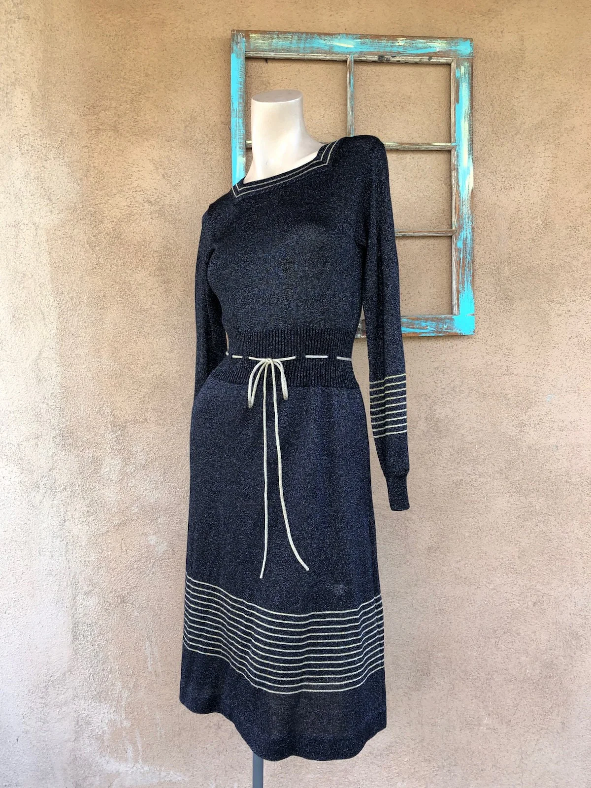 Vintage 70s Glittery Knit Sweater Dress Sz S - Image 4