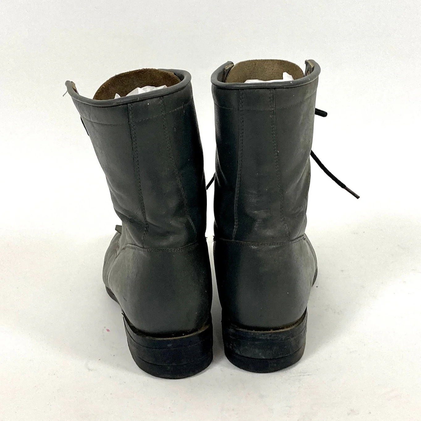 Vintage 70s Gray Leather Roper Combat Boots Military Tall Ankle Lace Up Cowgirl Western Justin Diamond J Fringe Tassle Booties by Diamond J - Justin - Image 3