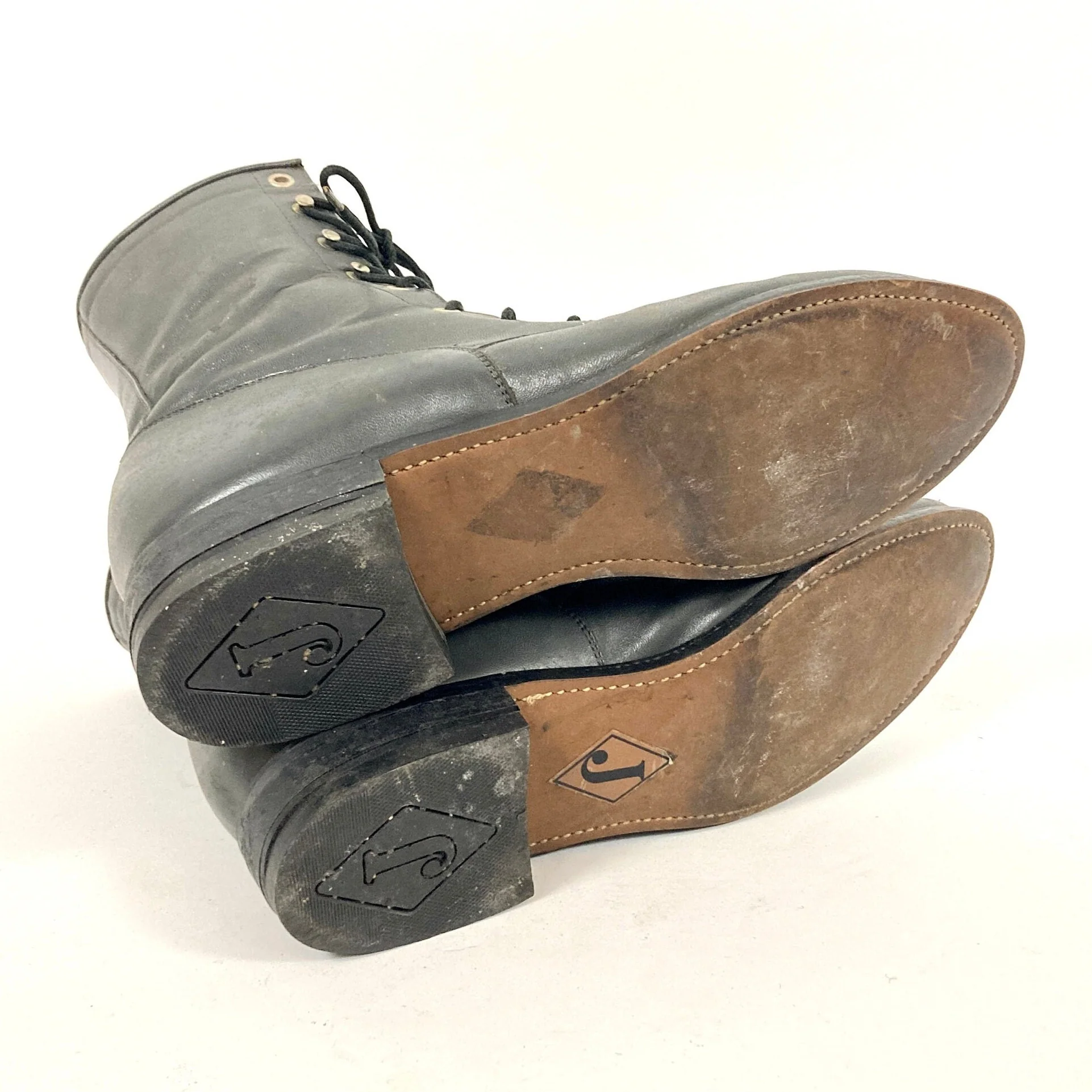 Vintage 70s Gray Leather Roper Combat Boots Military Tall Ankle Lace Up Cowgirl Western Justin Diamond J Fringe Tassle Booties by Diamond J - Justin - Image 4