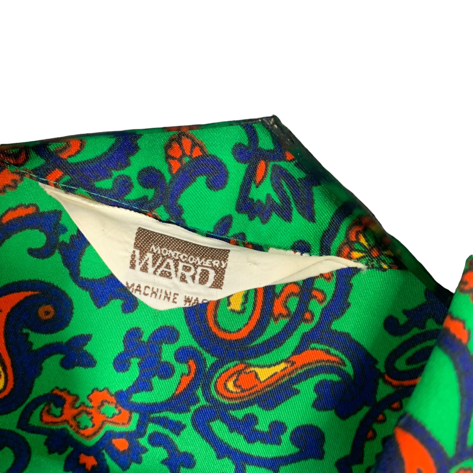 Vintage 70s Green Paisley Ornate Long Sleeve Button Up Top by Montgomery Ward - Image 4