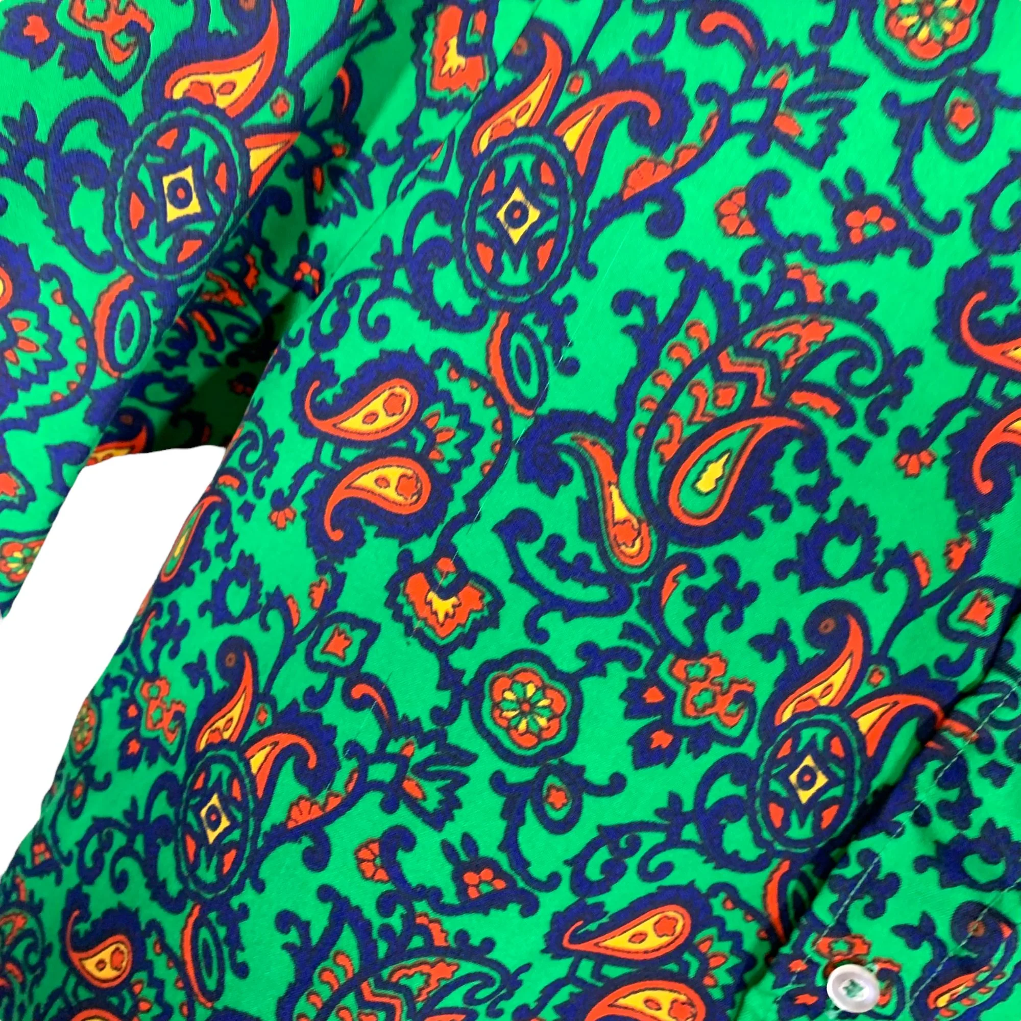 Vintage 70s Green Paisley Ornate Long Sleeve Button Up Top by Montgomery Ward - Image 8