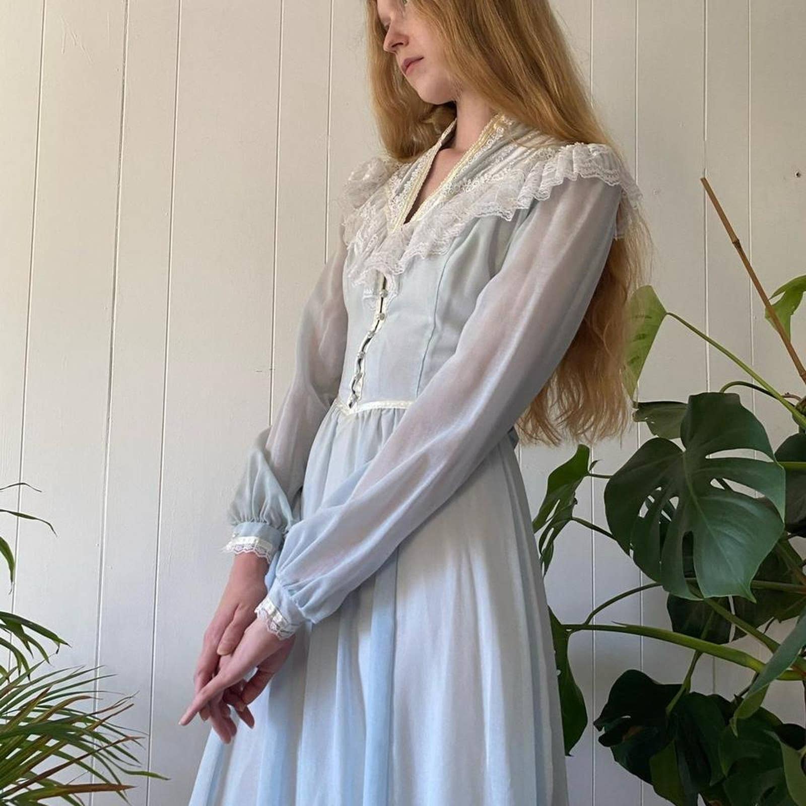 Vintage 70s Gunne Sax Prairie Dress In a Beautiful Powder Blue by Gunne Sax - Image 4