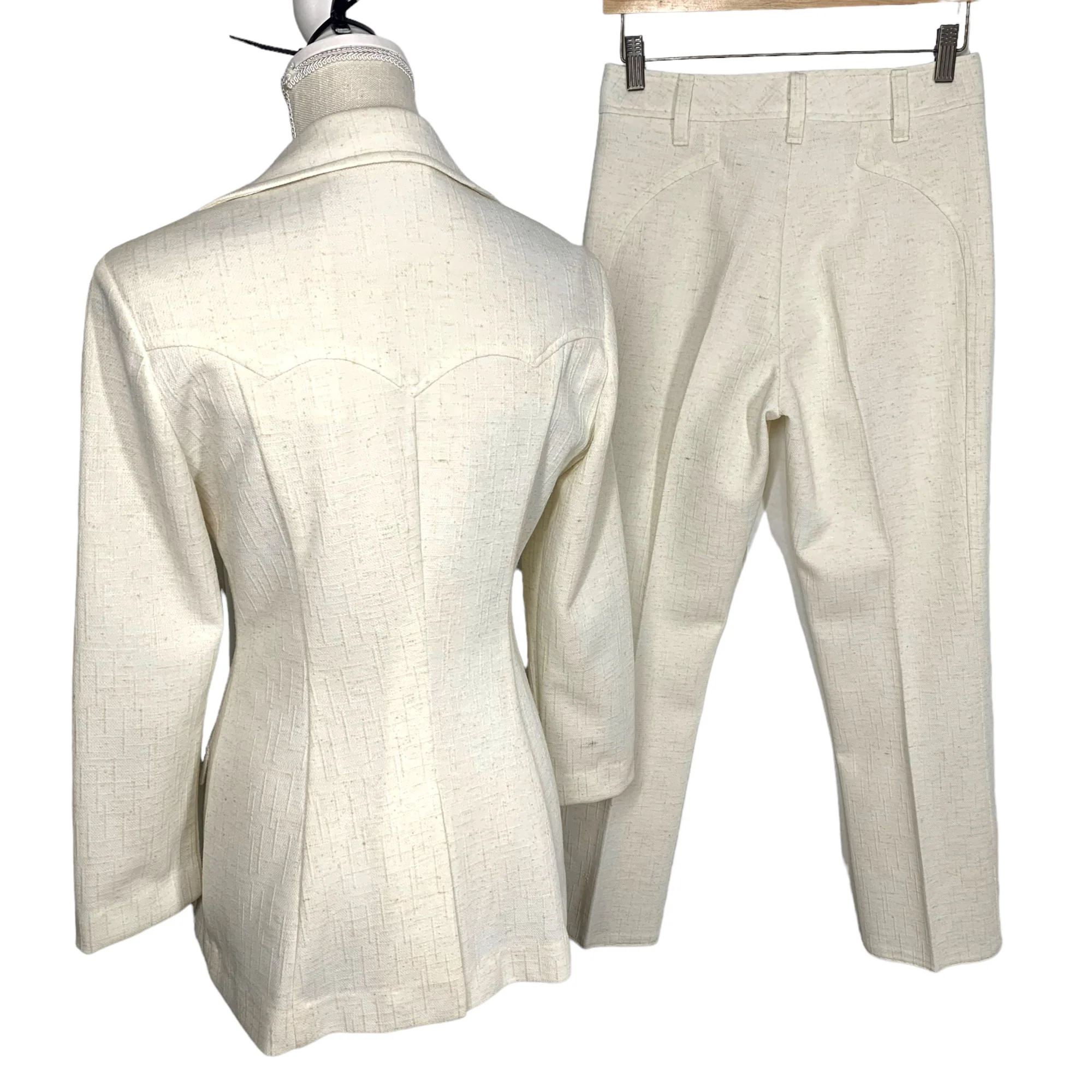 Vintage 70s H Bar C Cream Textured Blazer Pant Suit Medium by  H Bar C - Image 2