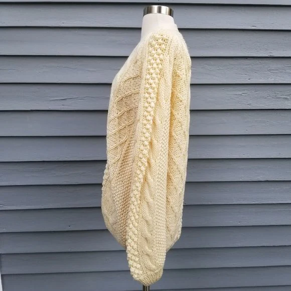 Vintage 70s Handmade Cream Cable Knit Greek Fisherman Cardigan Sweater - Image 3