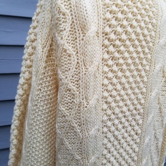 Vintage 70s Handmade Cream Cable Knit Greek Fisherman Cardigan Sweater - Image 5