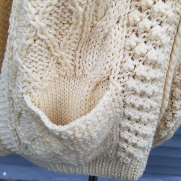 Vintage 70s Handmade Cream Cable Knit Greek Fisherman Cardigan Sweater - Image 9