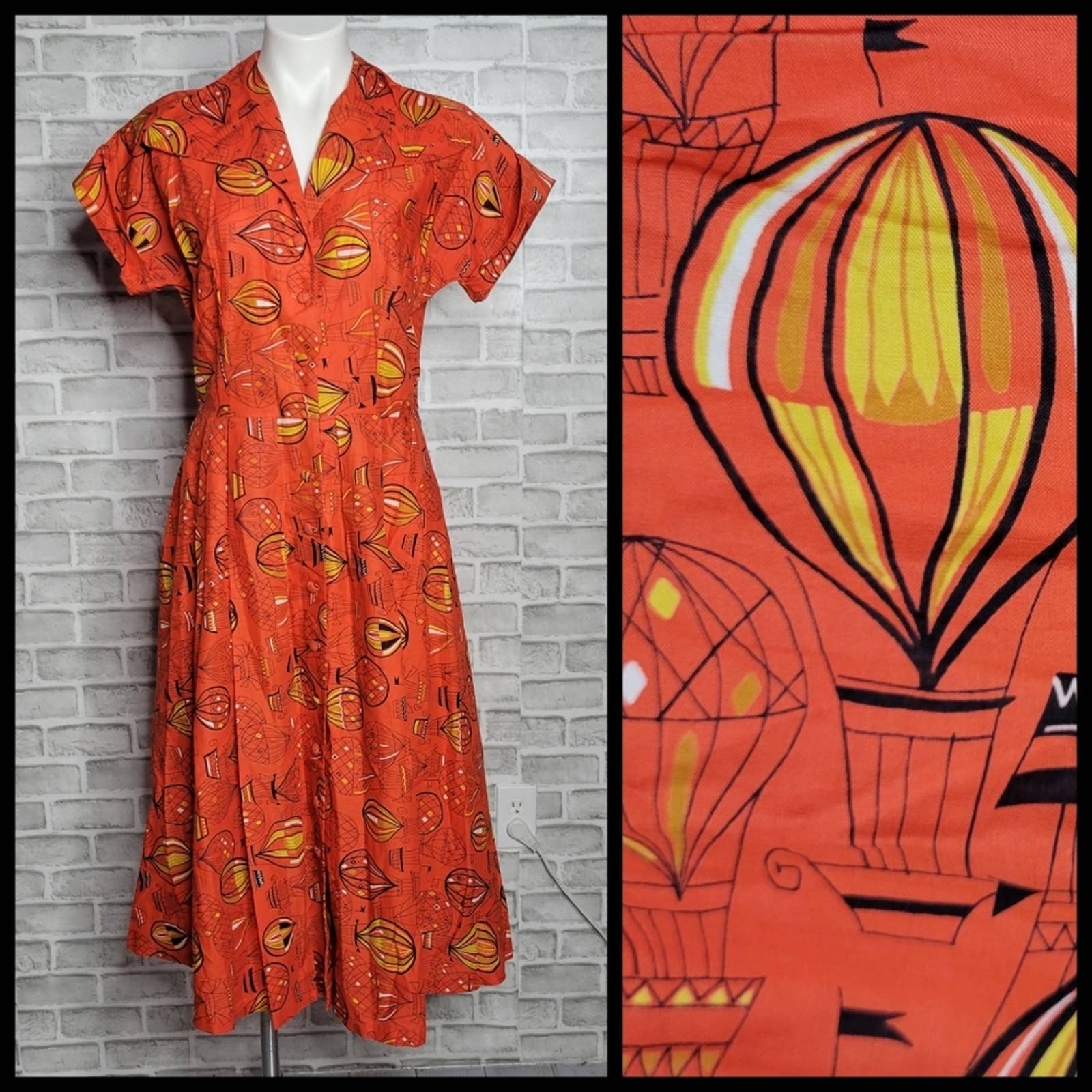 Vintage 70s Handmade Hot Air Balloon Print Midi Dress - Image 3