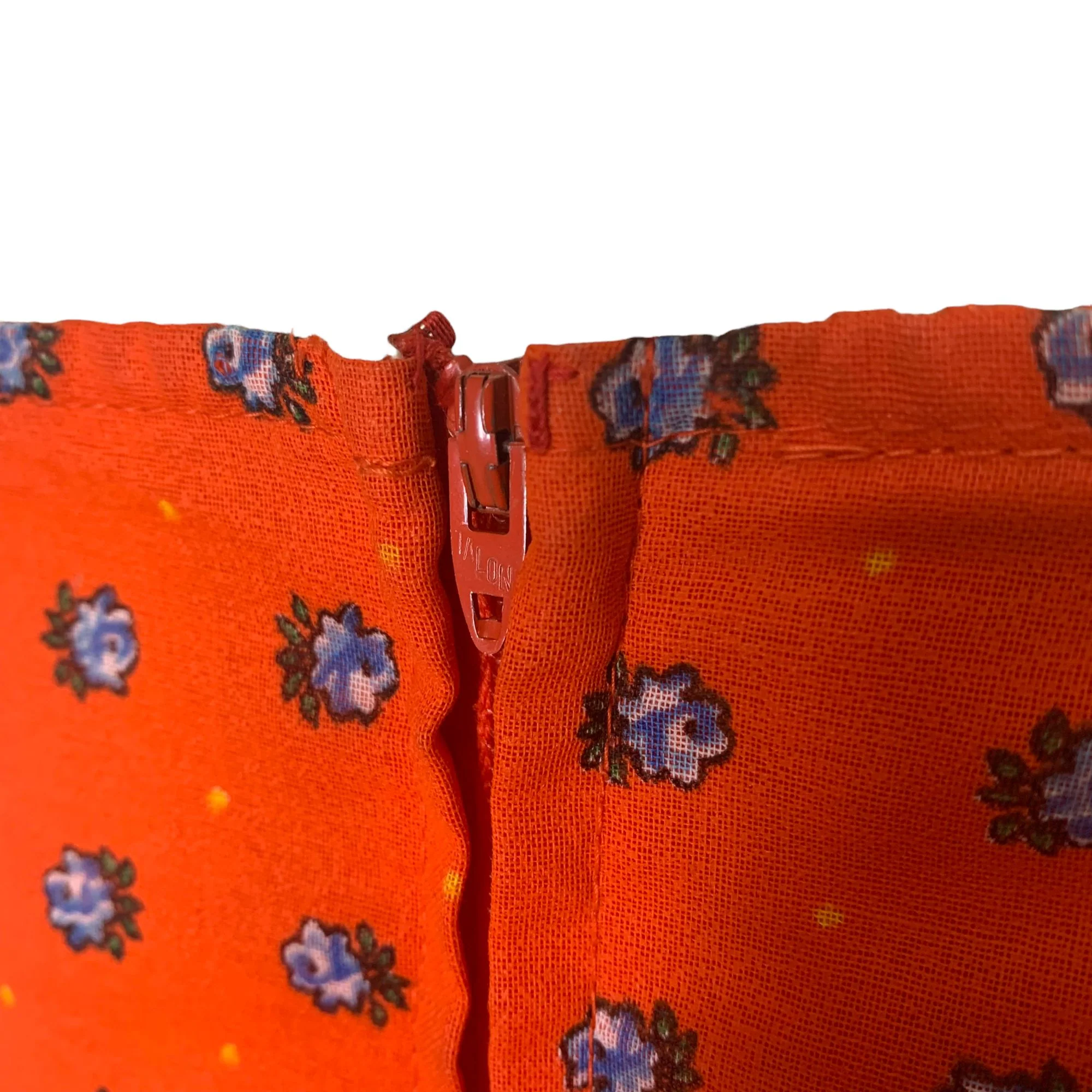 Vintage 70s Hard Orange Micro Floral Full Length Peasant Dress Small - Image 4