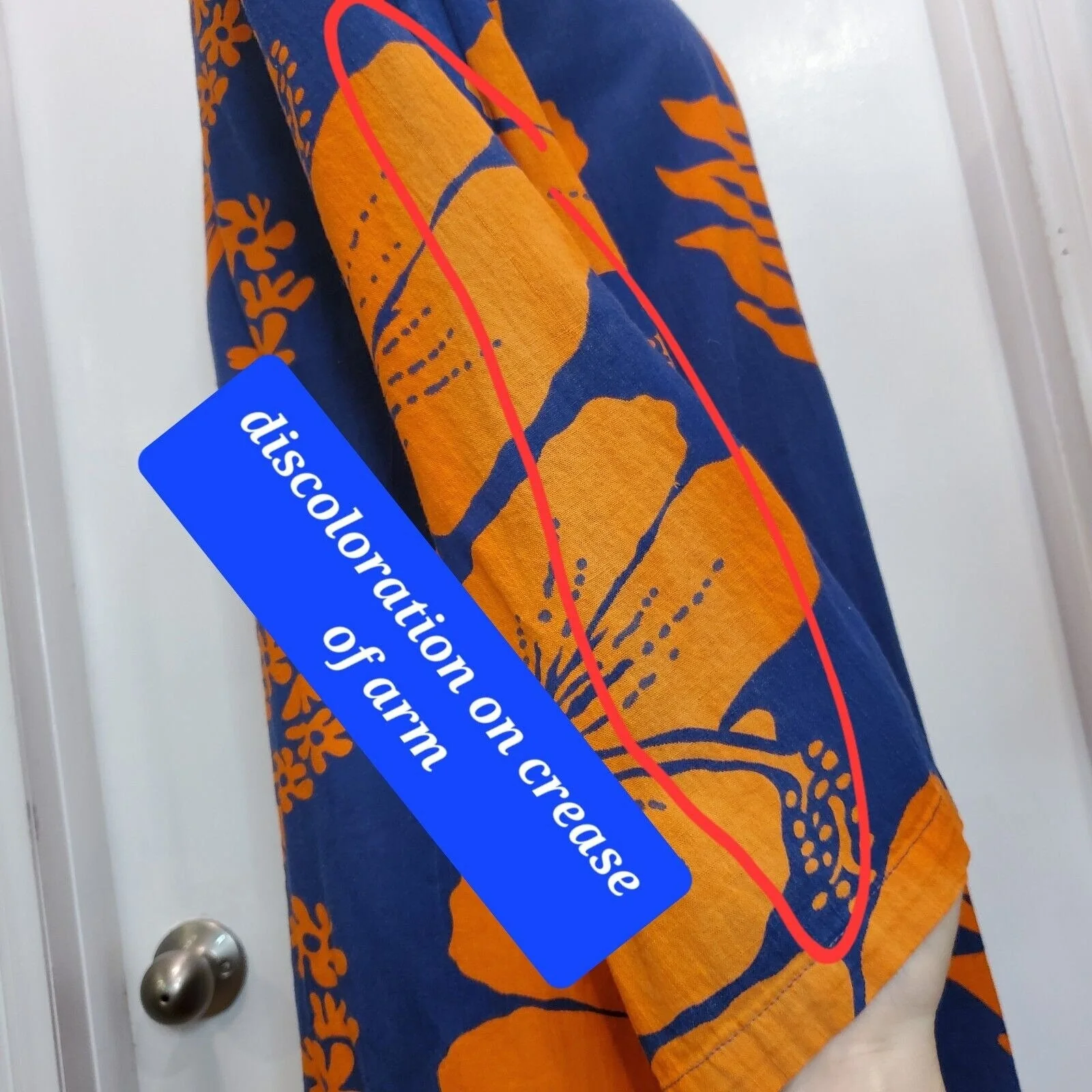 Vintage 70s Hawaiian Womens Small Mumu Flare Sleeve Maxi Dress Blue Orange - Image 8