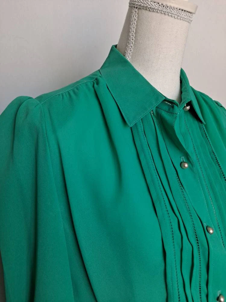 70s Vintage Long Sleeve Green Shirtwaist Dress By Henry Lee - Image 3