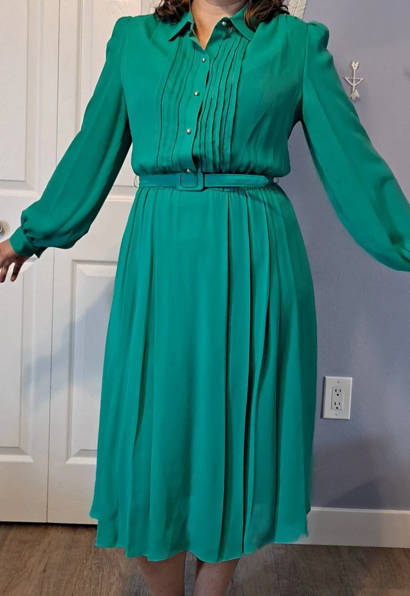 70s Vintage Long Sleeve Green Shirtwaist Dress By Henry Lee - Image 6