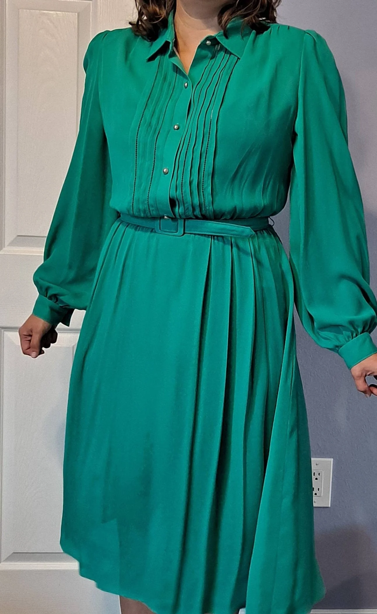 70s Vintage Long Sleeve Green Shirtwaist Dress By Henry Lee - Image 8