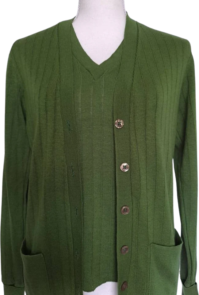 70s Olive Green Cardigan Sweater Set By Hickory Knits - Image 6