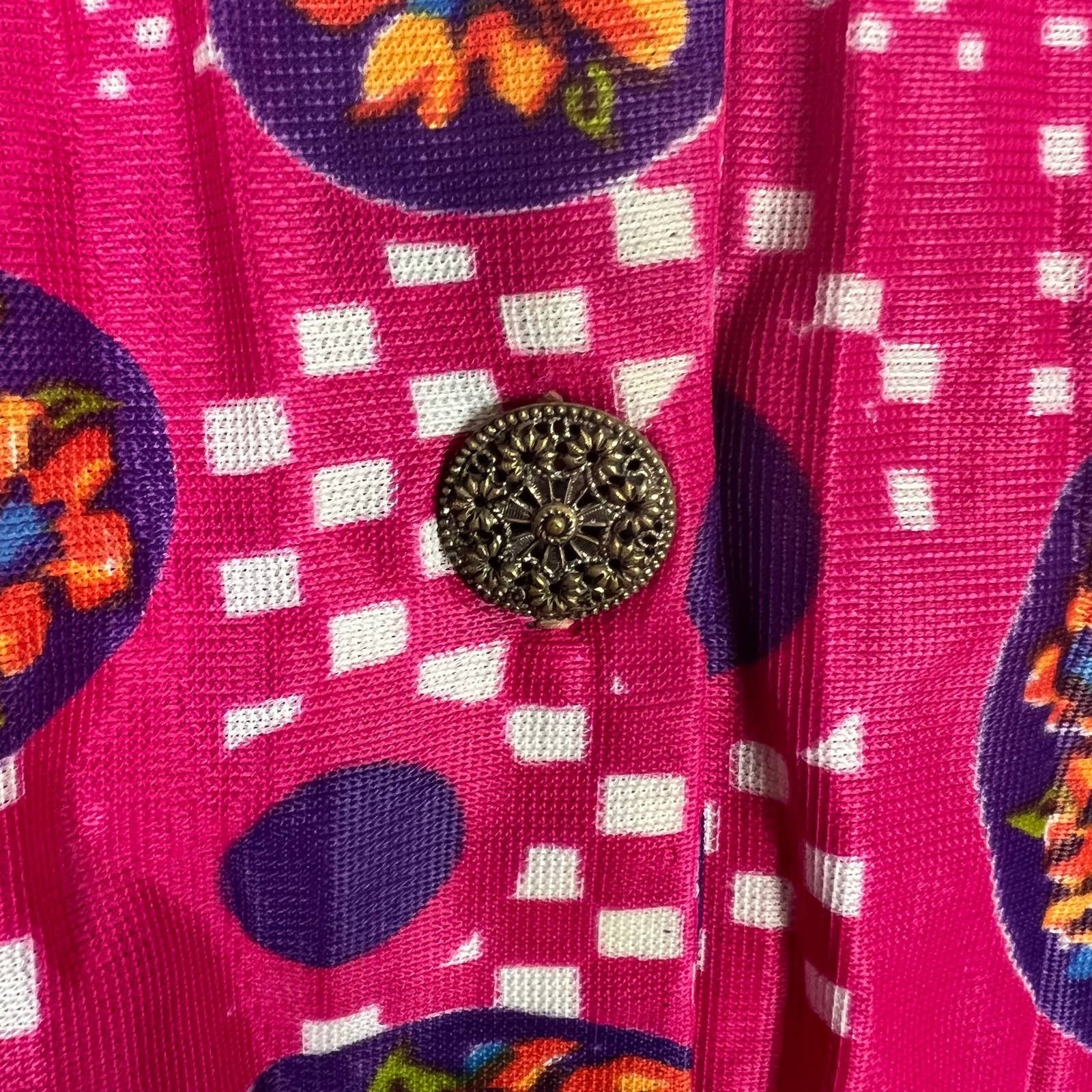Vintage 70s Hot Pink Floral Shift Dress V-Neck - Image 5
