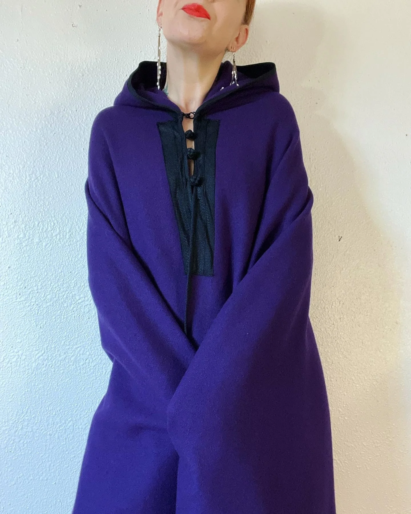 Vintage 70s Indigo Purple Wool Cape Cloak - Image 5