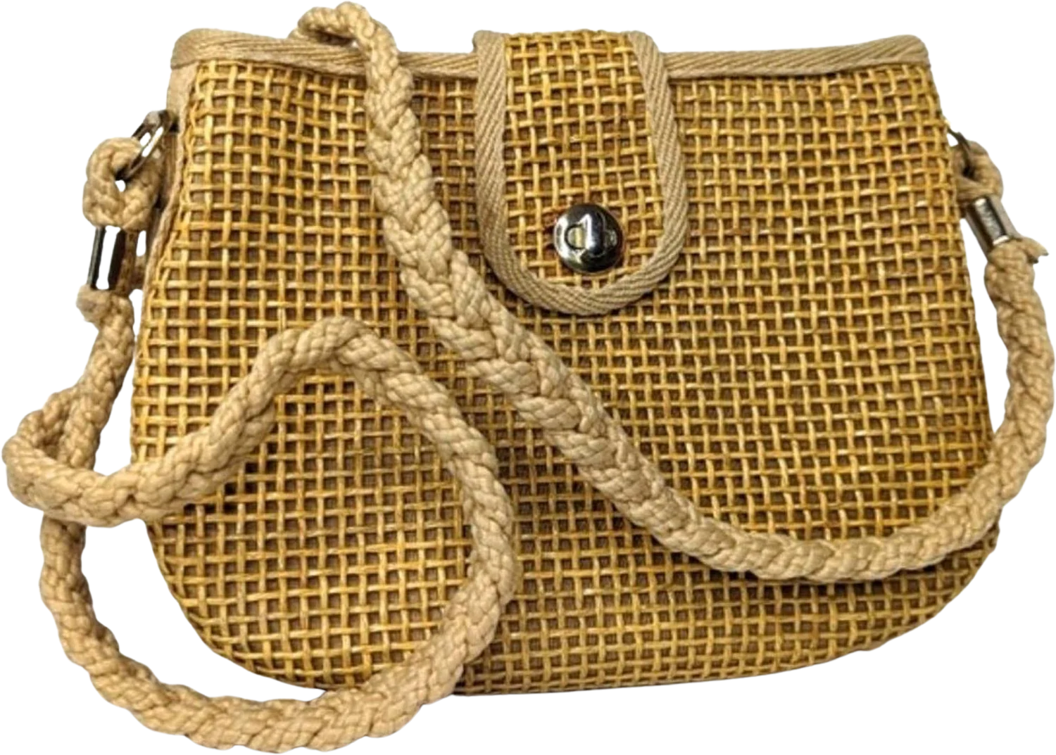 Vintage 70s Italian Rattan Wicker Braided Rope Crossbody Bag