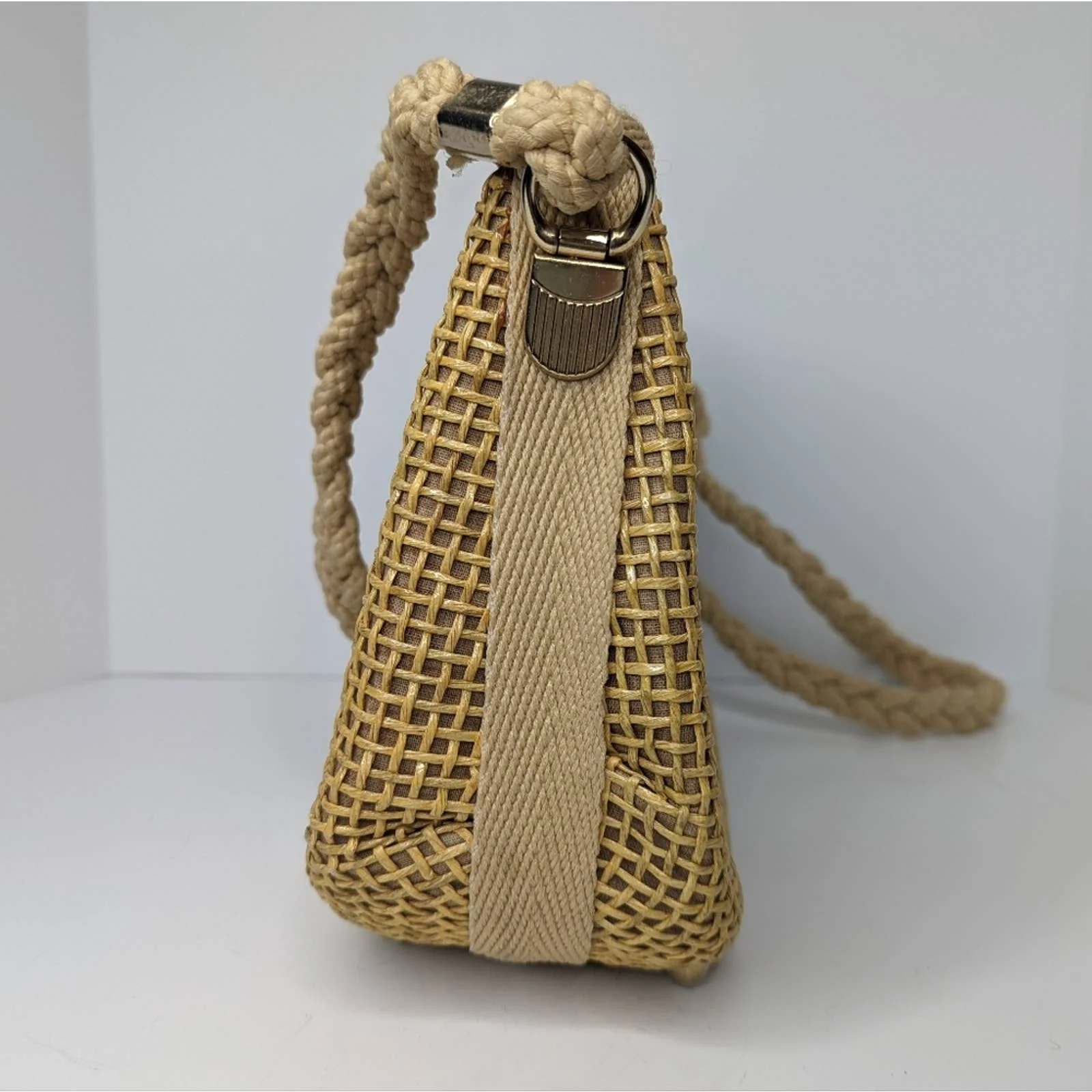 Vintage 70s Italian Rattan Wicker Braided Rope Crossbody Bag - Image 12