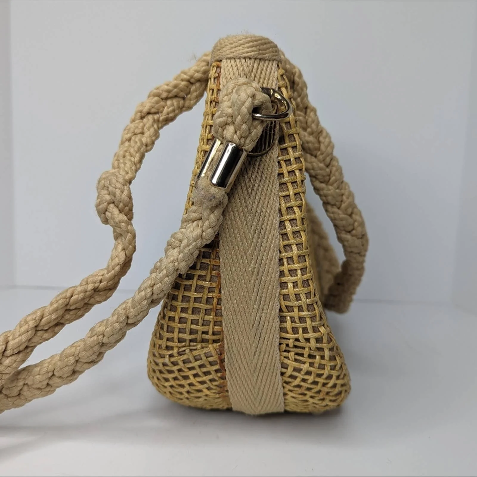Vintage 70s Italian Rattan Wicker Braided Rope Crossbody Bag - Image 13