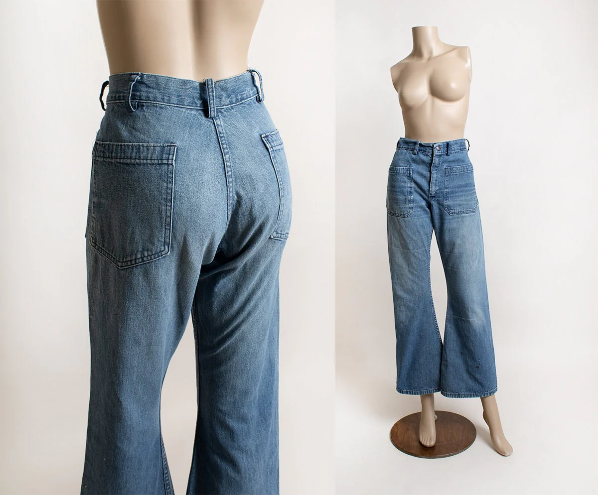 Vintage 70s Jeans 70s Denim Seafarer High Waist Wide Flare Leg Bell Bottoms Big Pockets 32 Waist 30 Length by Erwin - Image 3
