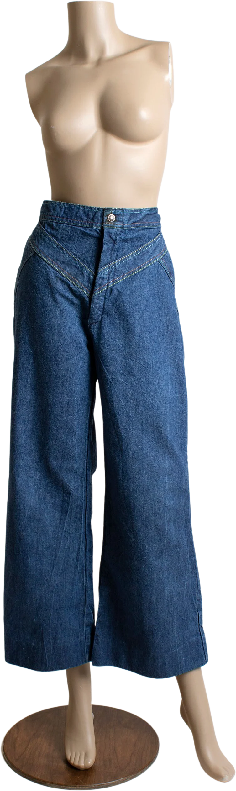 Vintage 70s Jeans Flare Wide Leg Rainbow Stitch High Waist Denim Pacific Play Togs of California by Pacific Play Togs Of California