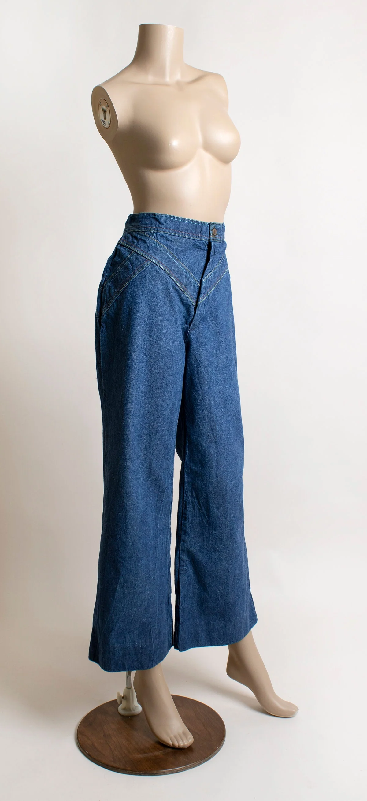 Vintage 70s Jeans Flare Wide Leg Rainbow Stitch High Waist Denim Pacific Play Togs of California by Pacific Play Togs Of California - Image 3
