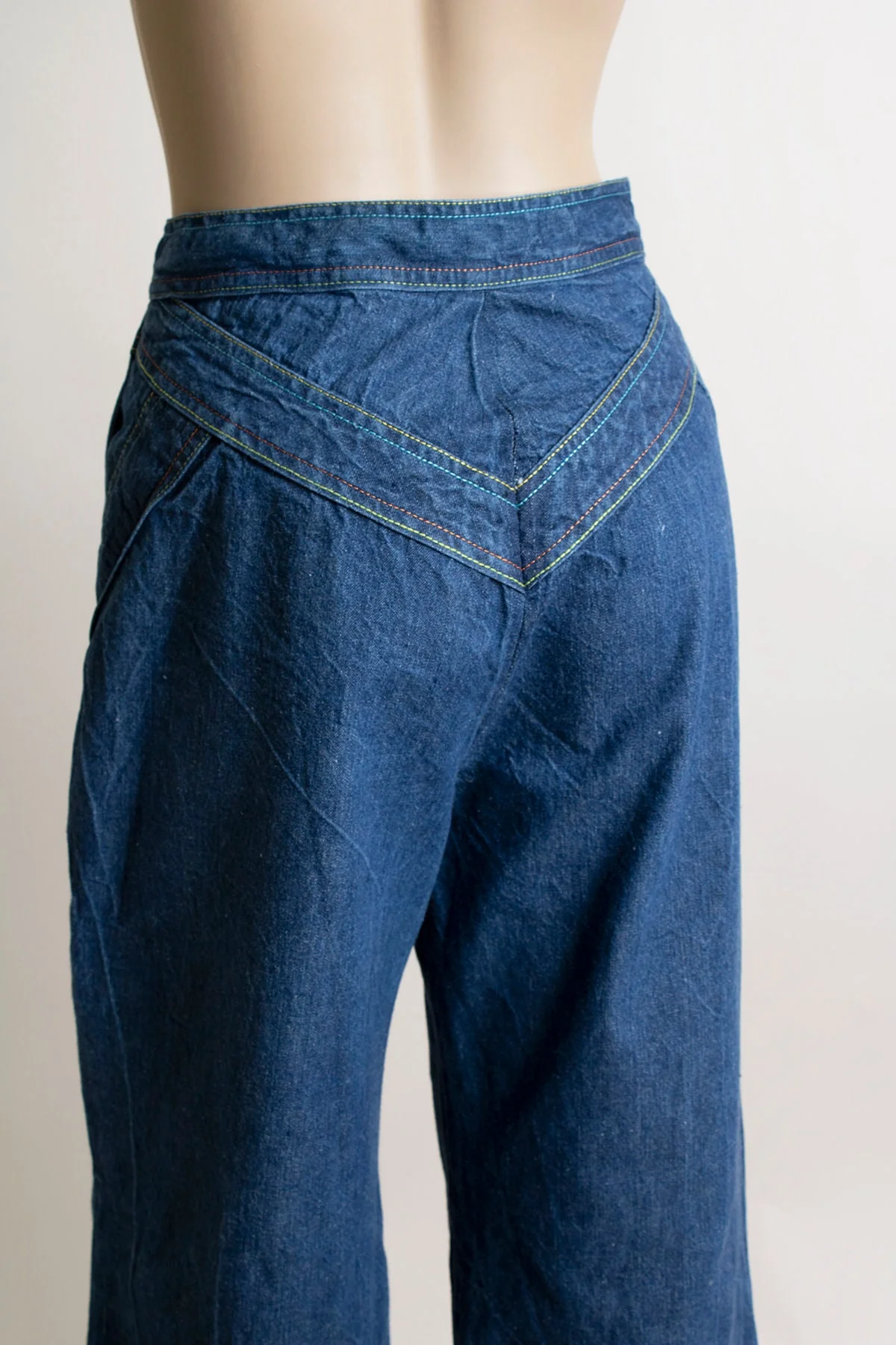Vintage 70s Jeans Flare Wide Leg Rainbow Stitch High Waist Denim Pacific Play Togs of California by Pacific Play Togs Of California - Image 5