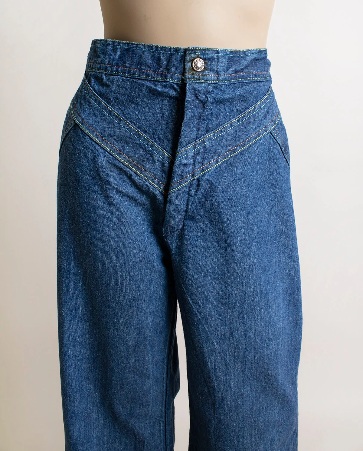 Vintage 70s Jeans Flare Wide Leg Rainbow Stitch High Waist Denim Pacific Play Togs of California by Pacific Play Togs Of California - Image 6