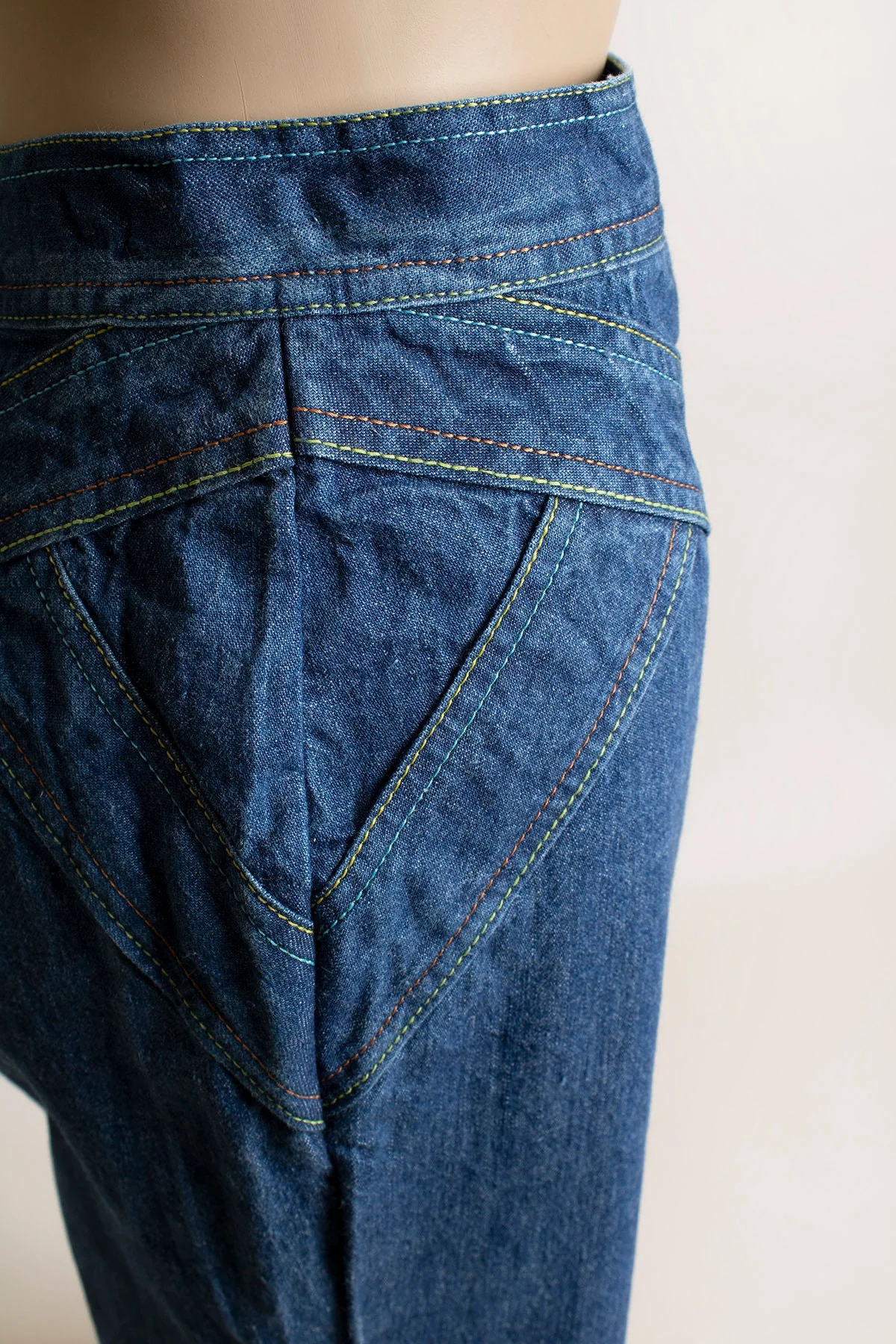 Vintage 70s Jeans Flare Wide Leg Rainbow Stitch High Waist Denim Pacific Play Togs of California by Pacific Play Togs Of California - Image 7