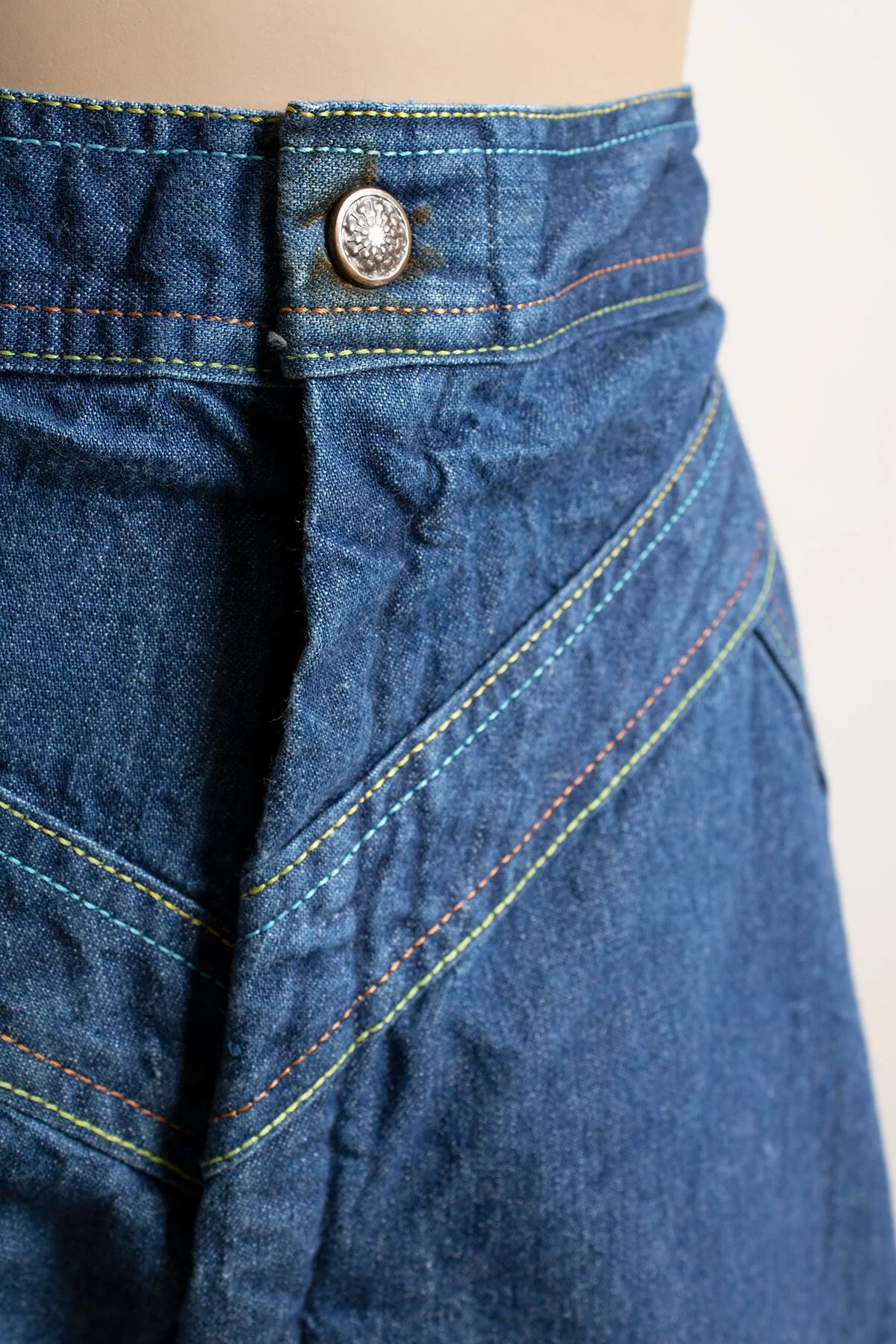 Vintage 70s Jeans Flare Wide Leg Rainbow Stitch High Waist Denim Pacific Play Togs of California by Pacific Play Togs Of California - Image 9