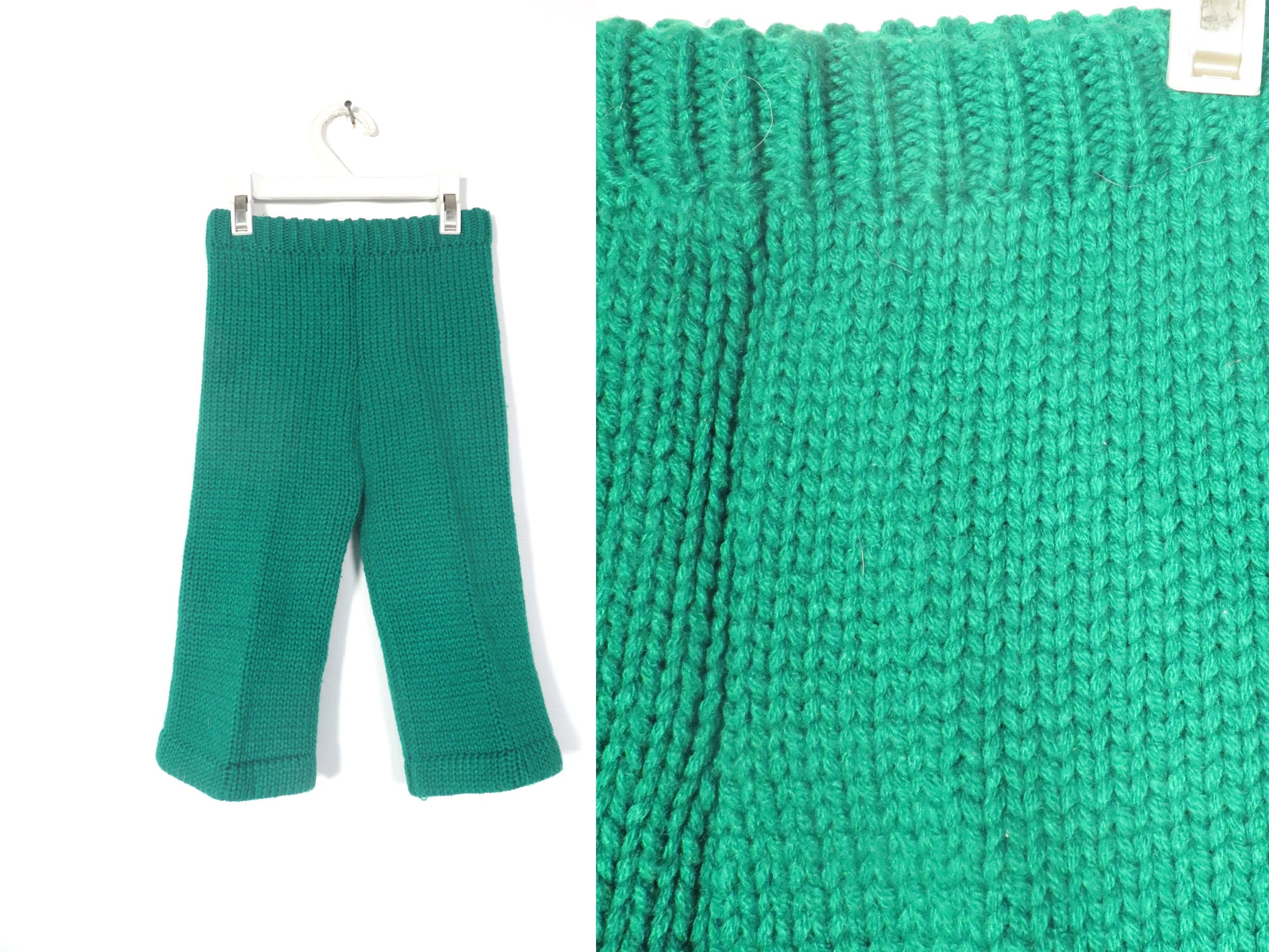 Vintage 70s Kids Bright Green Knit Pants Size 12m - Image 2
