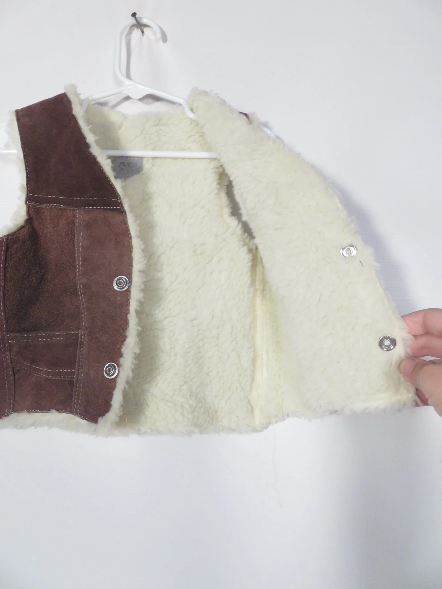 Vintage 70s Kids Brown Suede Western Cowboy Sherpa Lined Snap Vest Size 3t - Image 3