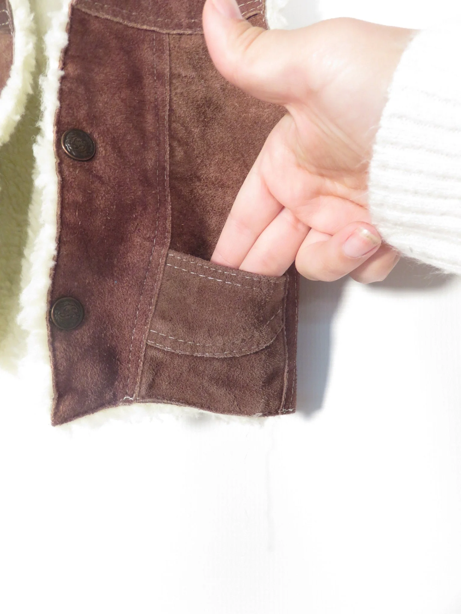 Vintage 70s Kids Brown Suede Western Cowboy Sherpa Lined Snap Vest Size 3t - Image 5