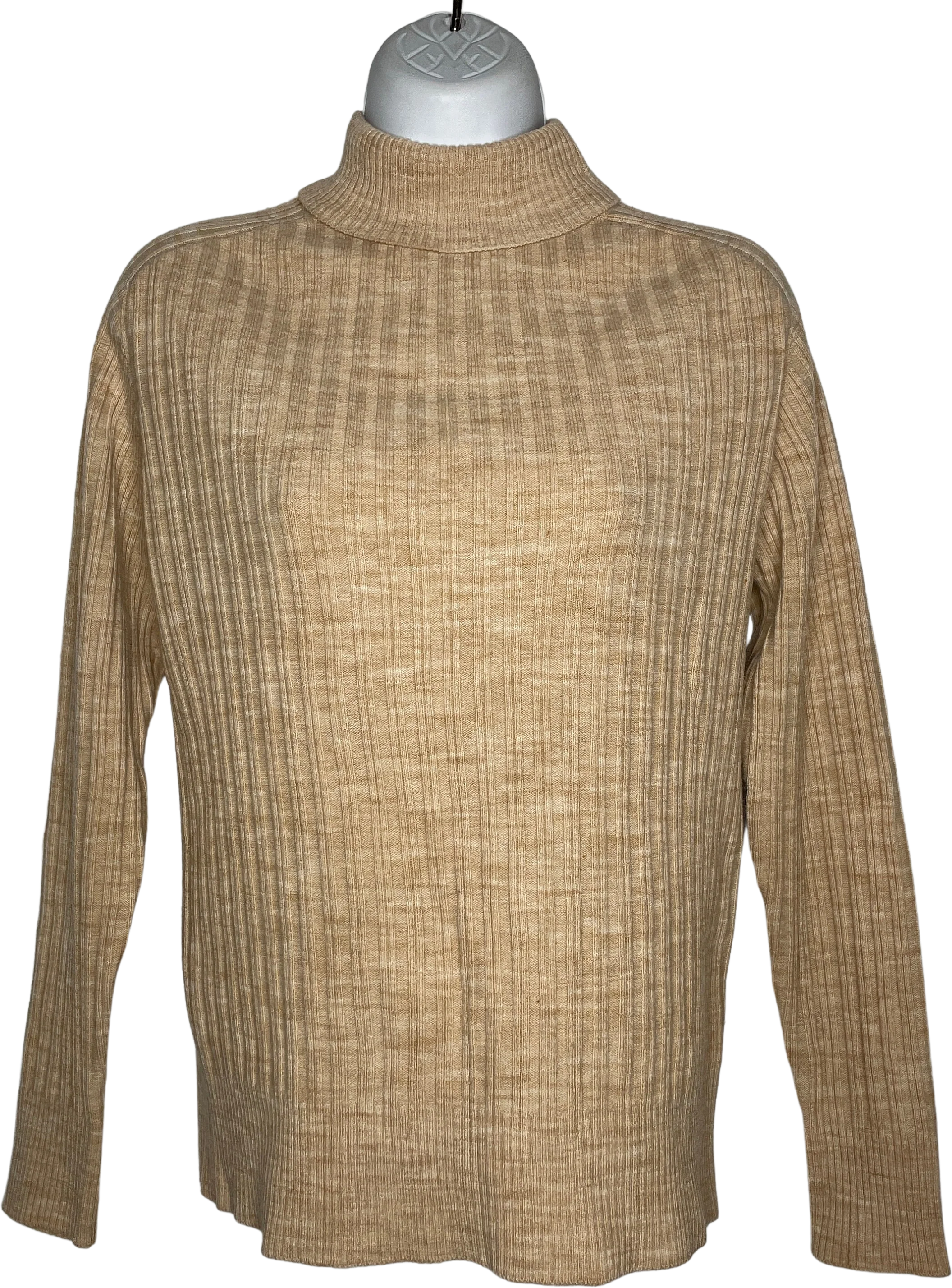 Vintage 70s Kimlon Beige White Space Dyed Ribbed Knit Turtleneck Jumper Sweater by Kimlon By Rbk Importers
