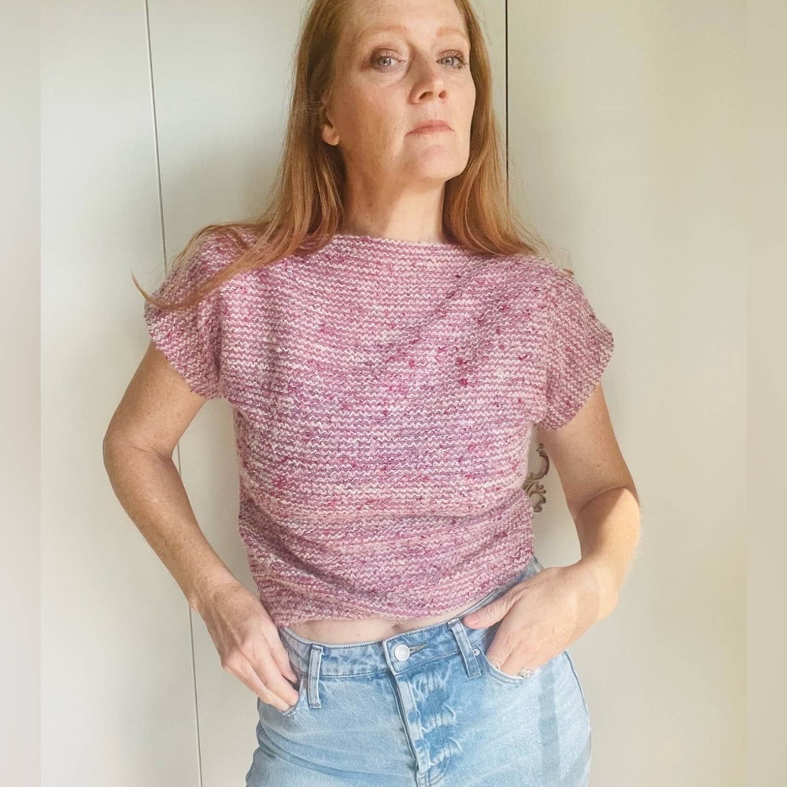 Vintage 70s Knit Cropped Top Purple Knit Short Sleeves Retro Looks - Image 4