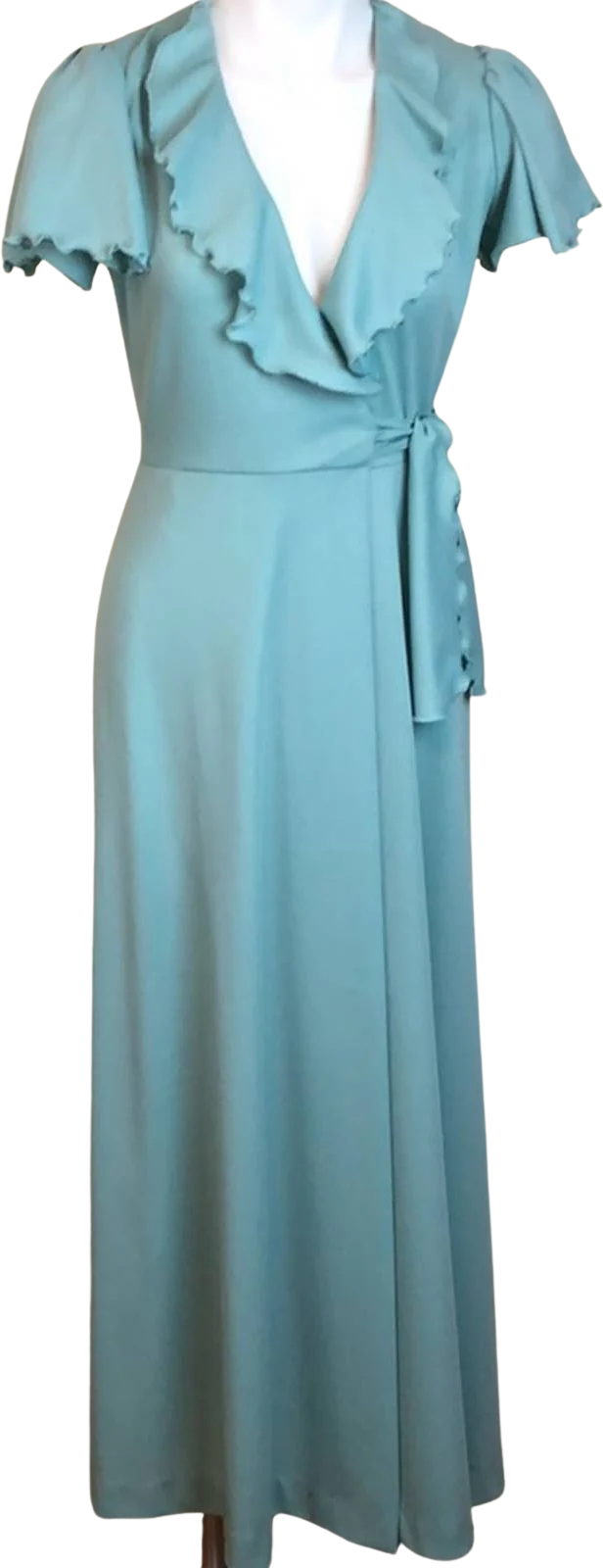 Vintage 70s Knit Disco Wrap Dress Party Ruffle Night Out